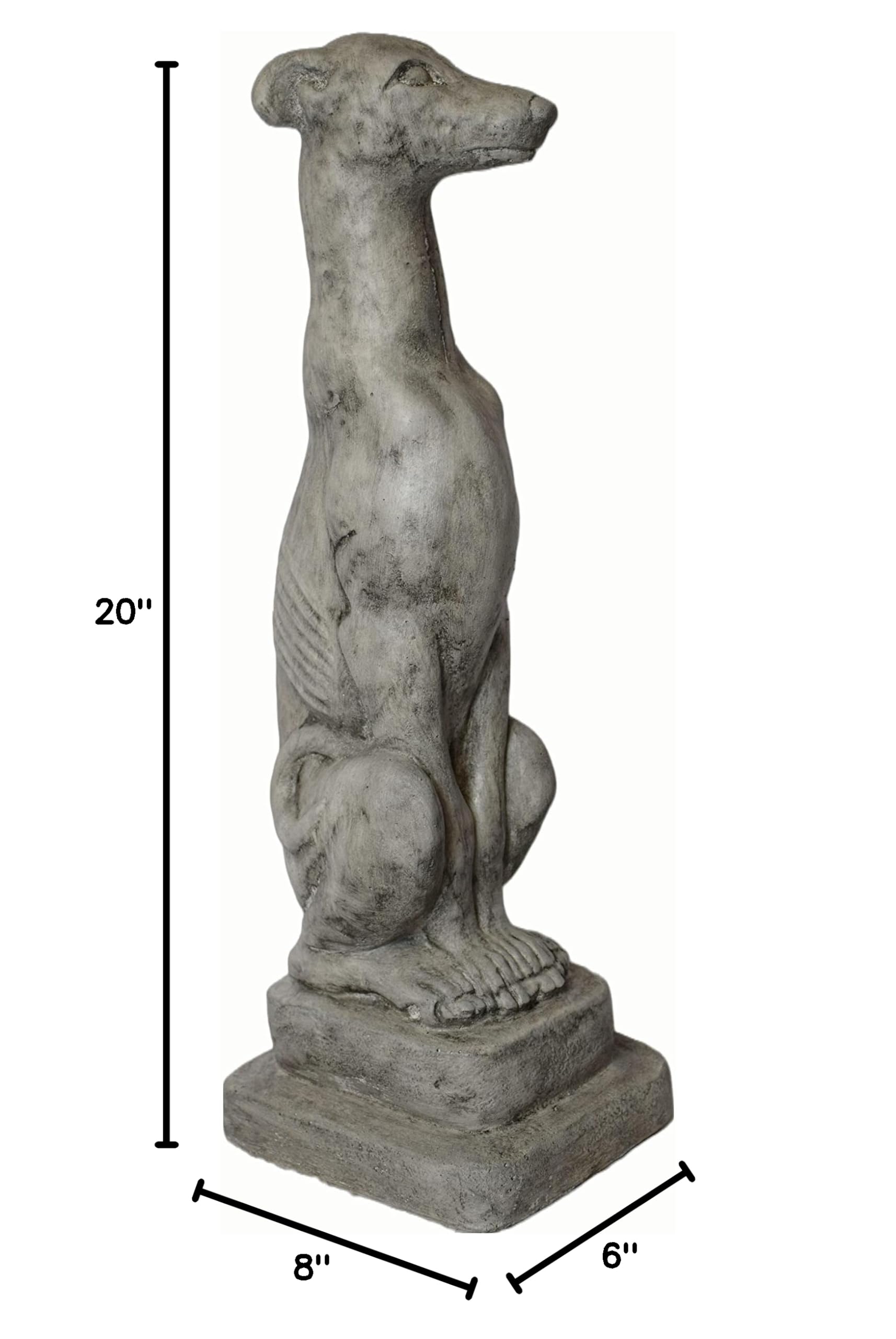 Solid Rock Stoneworks Small Whippet Dog Garden Statue - 20 Inch Tall Pre-Aged Outdoor Decor for Patio, Lawn, or Flower Bed