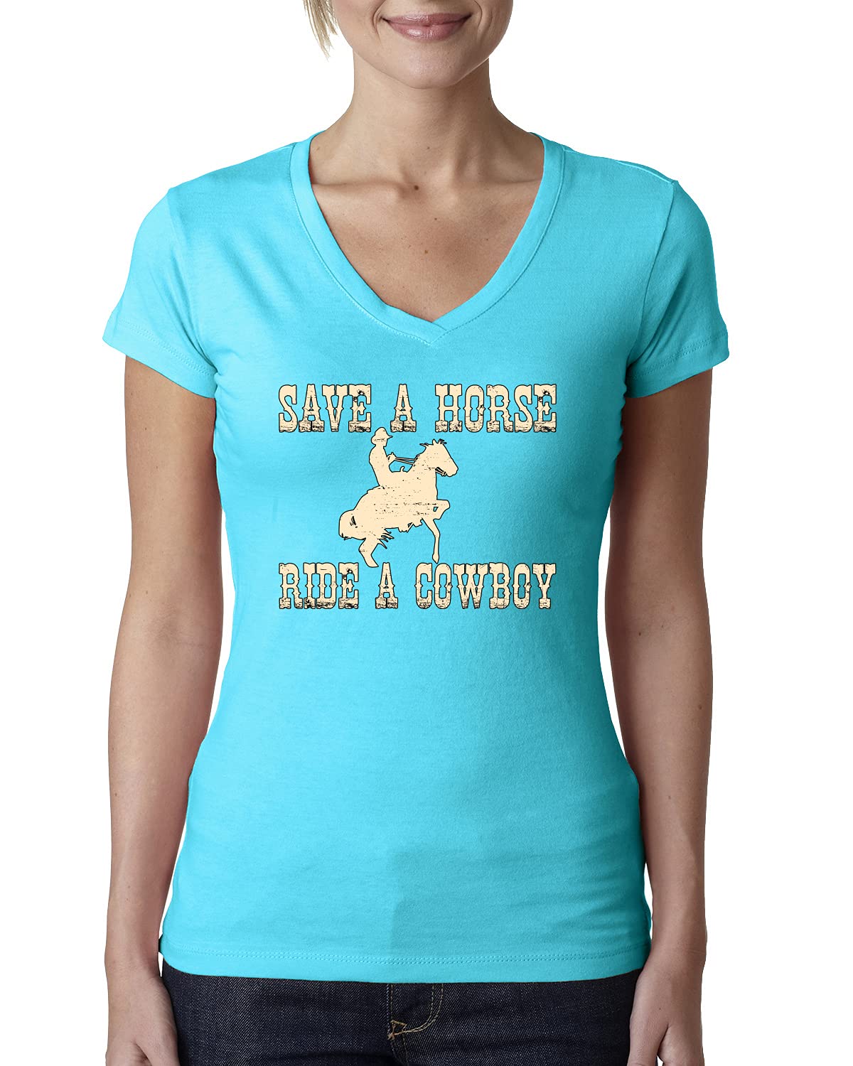 Save A Horse Ride A Cowboy Women's V-Neck T-Shirt - Trendy Pop Culture Tee for Casual Wear, Concerts & Western Theme Parties