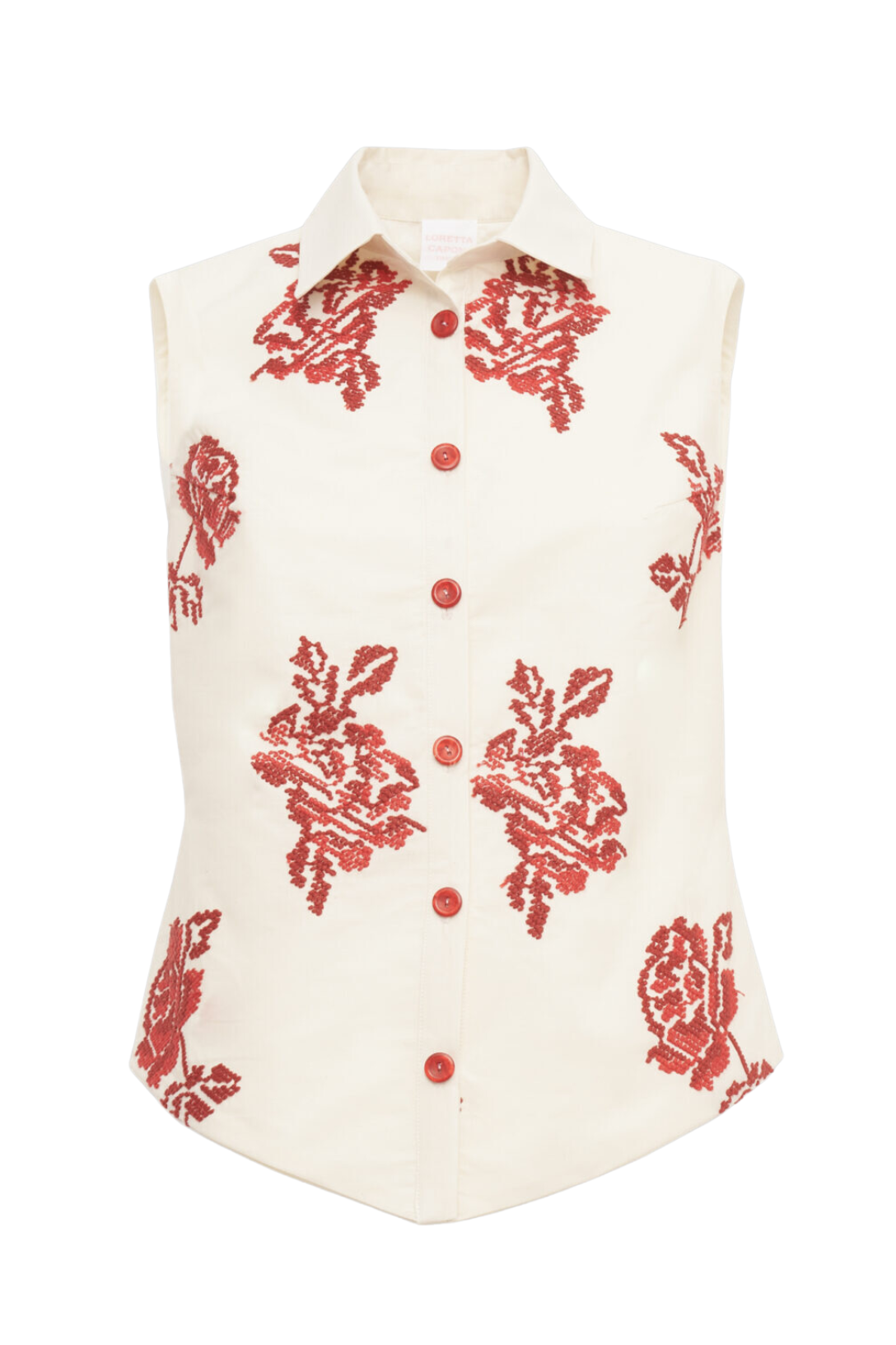 Signa Sleeveless Embroidered Blouse - Lanchester Red Women's Fashion Top for Summer, Parties & Casual Wear