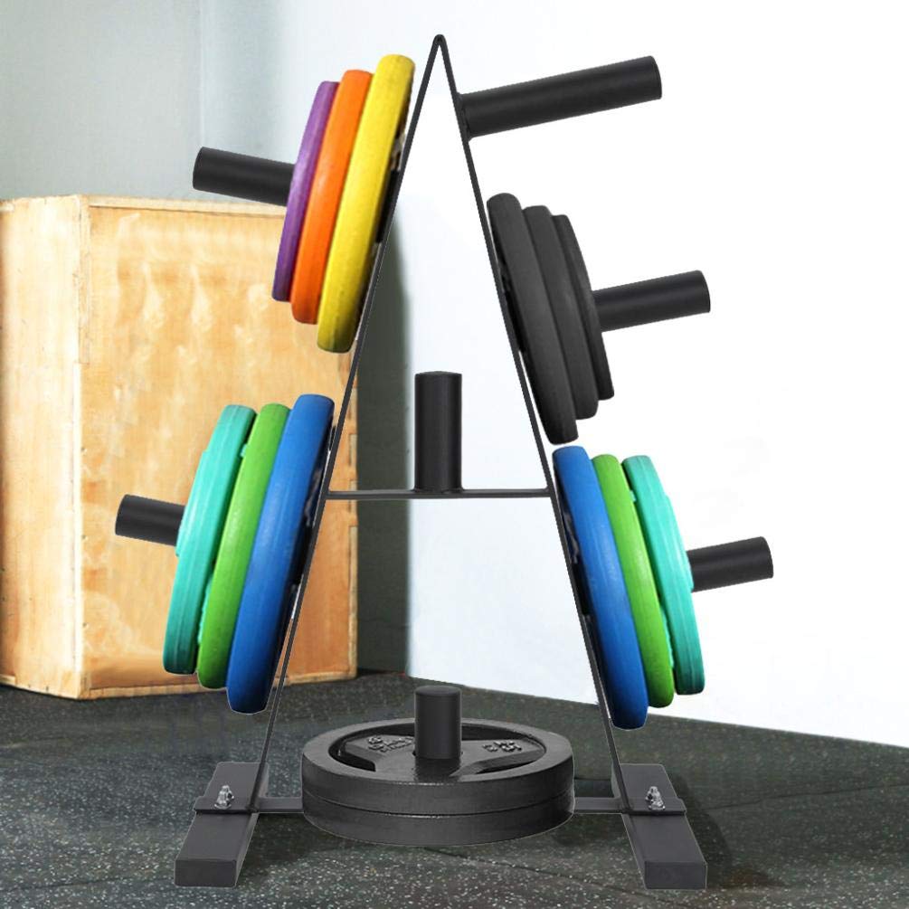 YOG Olympic Weight Plate Rack - 2 Inch Dumbbell Storage Stand for Bumper Plates - Heavy Duty 400lbs Capacity Home Gym Equipment - Perfect for Garage, Basement & Home Workout Stations (Black)