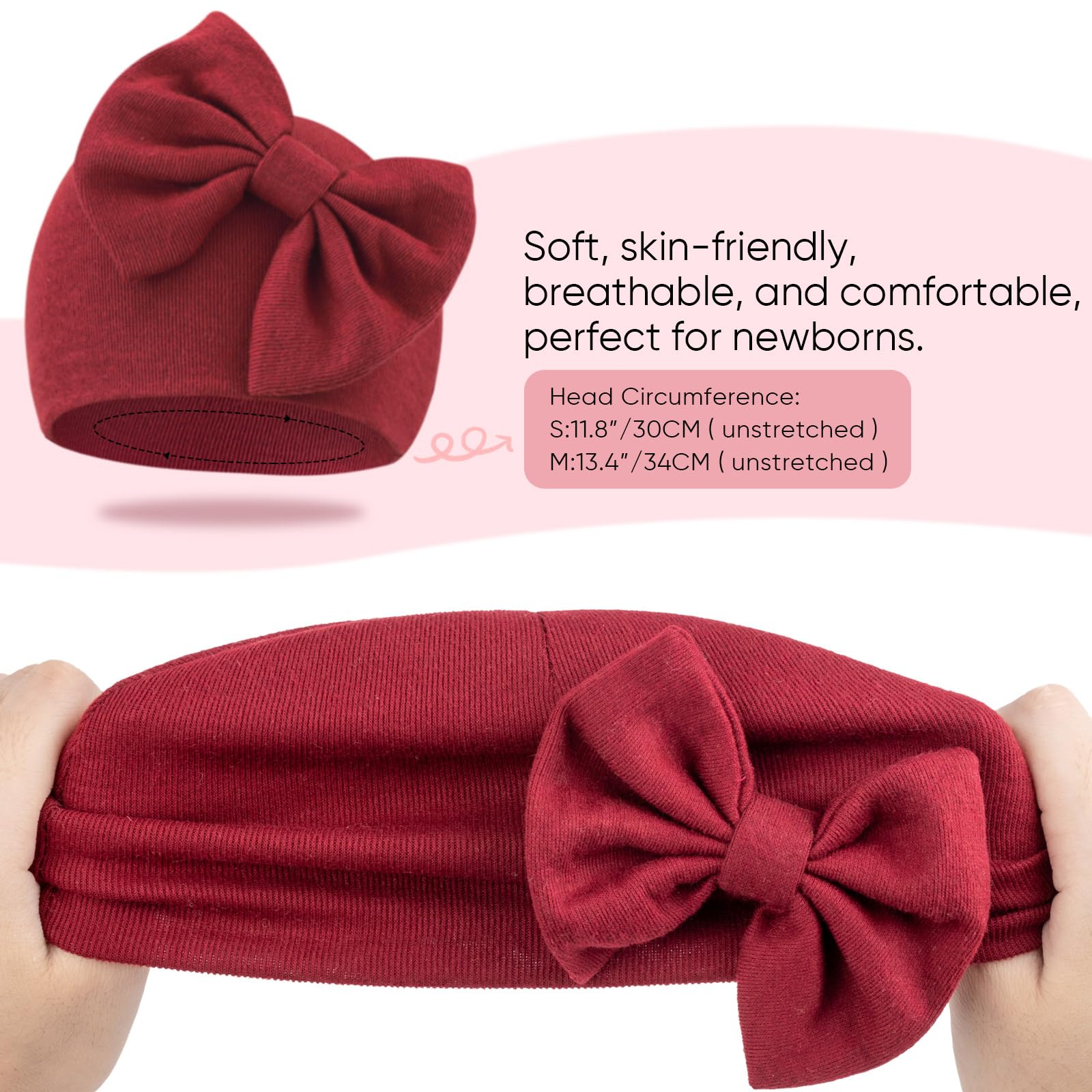 Adorable Baby Girl Cotton Beanie Hat with Bow - Soft Newborn to Toddler Cap (0-24 Months) - Perfect for Hospital Photos, First Outings & Special Occasions