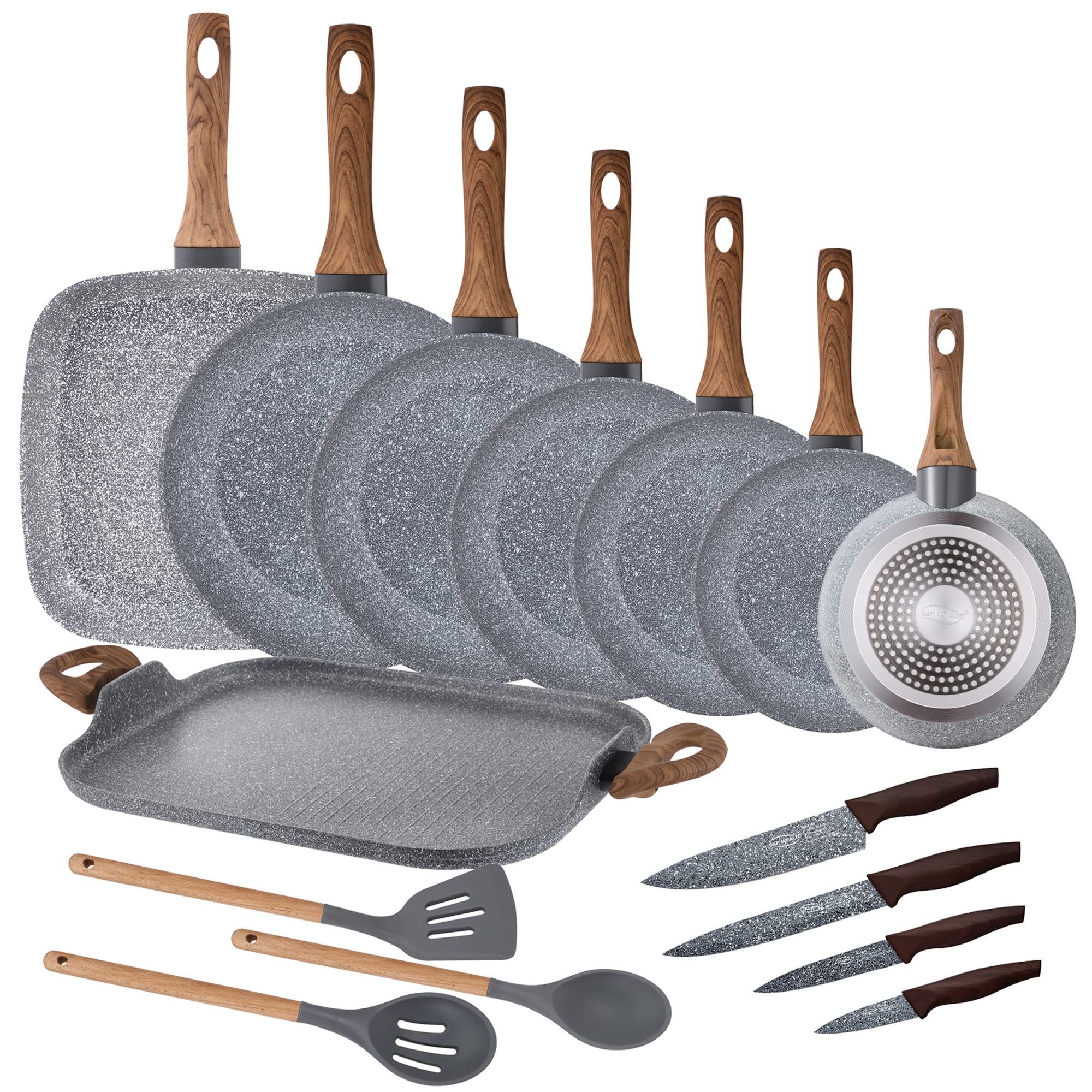 7-Piece Nonstick Cookware Set with Griddle, Rotisserie, Kitchen Knives & Utensils - Perfect for Home Cooking, Baking & Meal Prep - SAN IGNACIO Daimiel