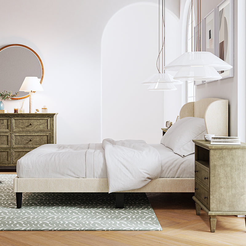 Baotist Upholstered Wingback Platform Bed Frame - Queen Size Modern Bedroom Furniture for Master Bedroom, Guest Room & Apartment