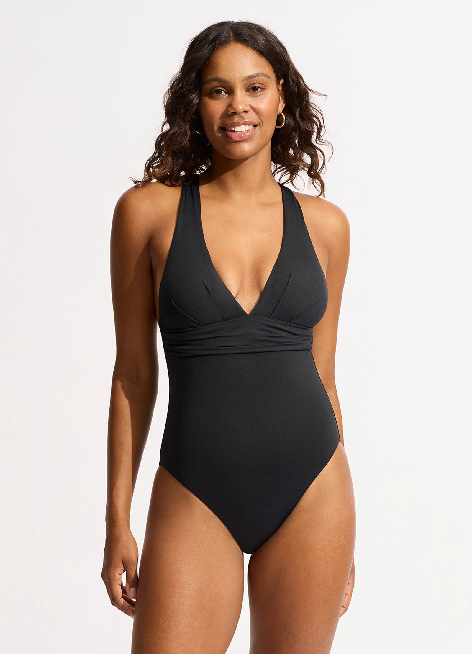 Seafolly Collective Cross Back One Piece Swimsuit - Black | Stylish & Comfortable for Beach, Pool & Summer Vacations