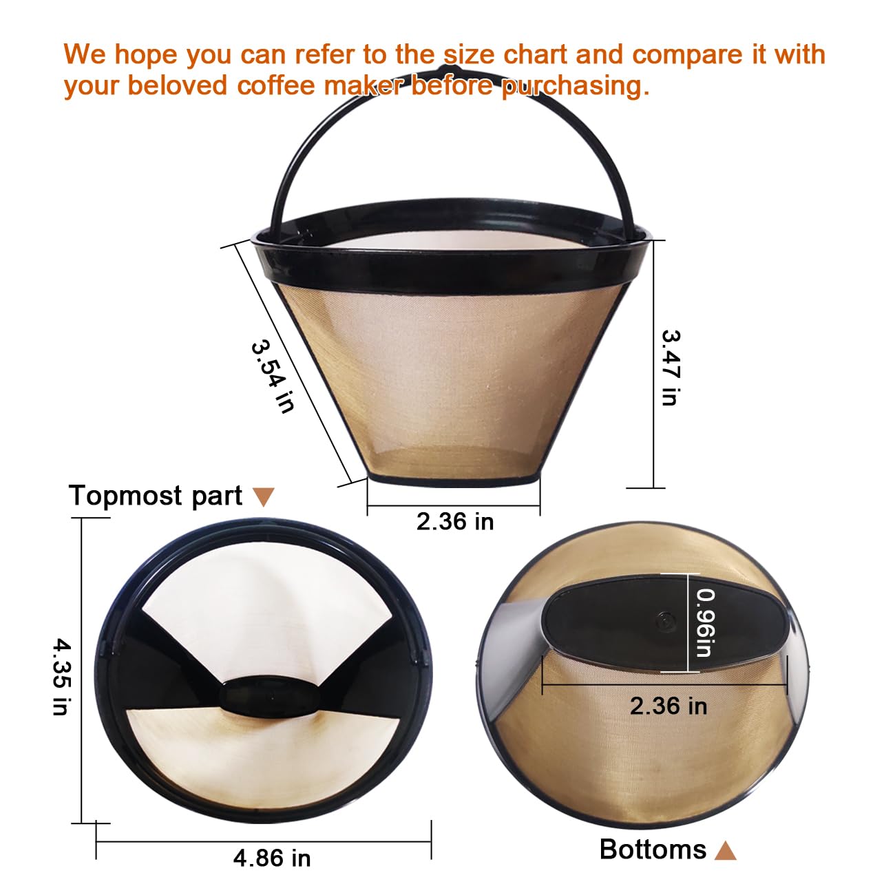 2Pcs Reusable No.4 Cone Coffee Filters - Compatible with Ninja & Cuisinart Coffee Makers | Eco-Friendly Stainless Steel Mesh Brewer Replacement | Perfect for Home, Office and Camping Use