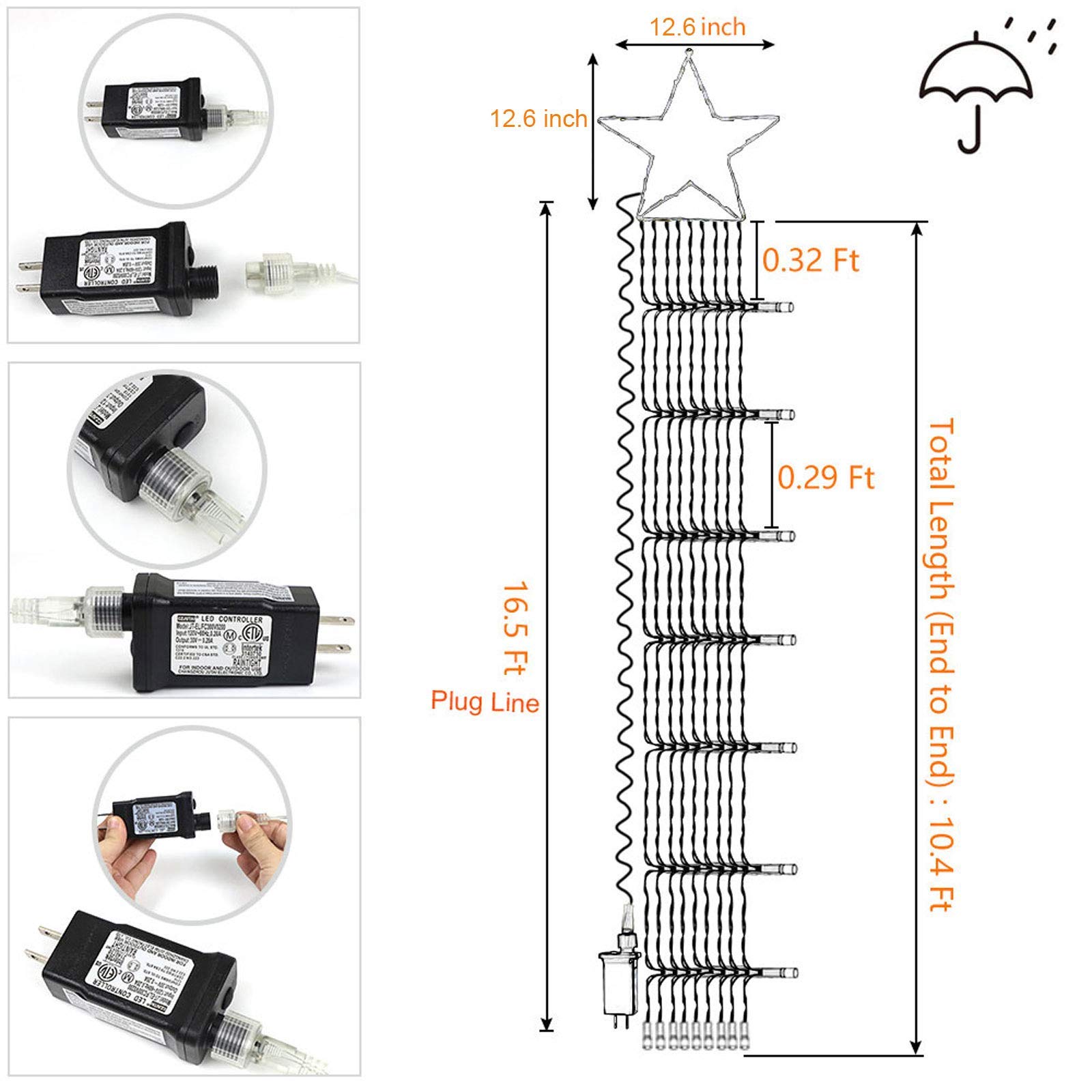 FUNIAO 320 LED Outdoor Christmas Star Lights - Waterfall Tree Lights with 8 Lighting Modes for Xmas Decorations | Perfect for Outdoor Tree, Wall, Yard, Wedding & Party Decor (White)