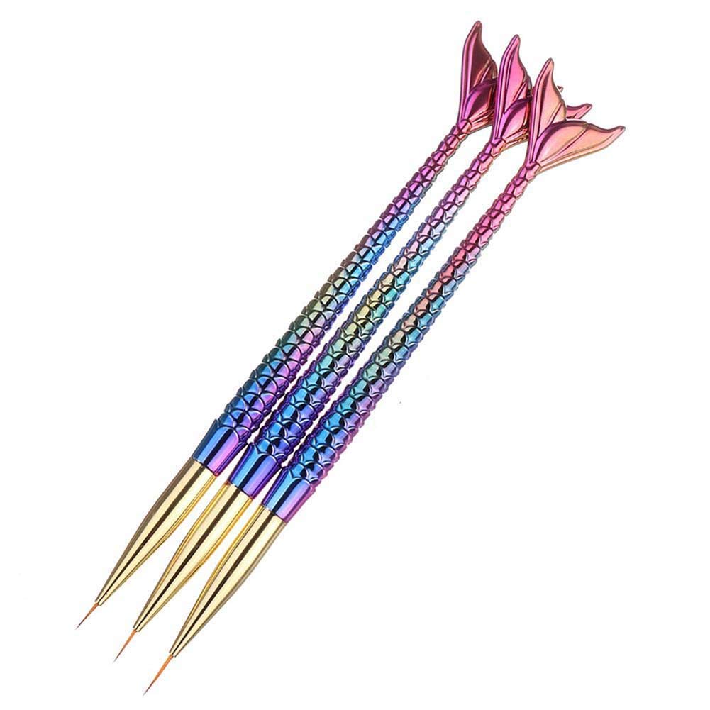 Gleevia 3pcs Fish Tail Nail Art Liner Brushes - Multicolor Plastic Heads & Handles for Fine Nail Art - Professional & DIY Nail Design - Perfect for Salon, Home Manicure & Nail Art Enthusiasts