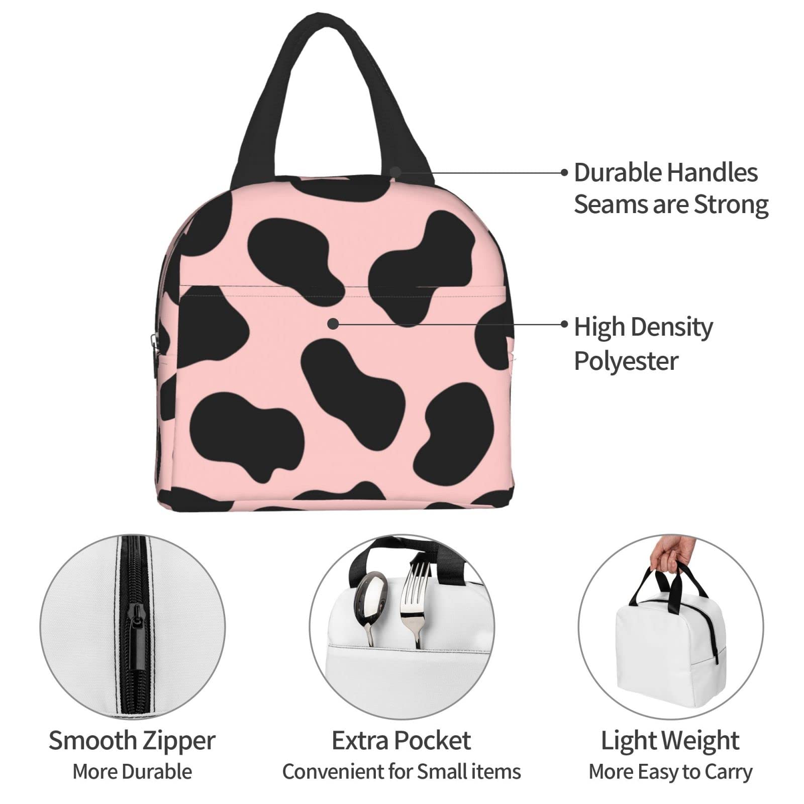 Insulated Lunch Bag for Work & Travel - Reusable Cute Cow Design Portable Meal Container for Men & Women - Perfect for Office, School, Picnic & Outdoor Activities