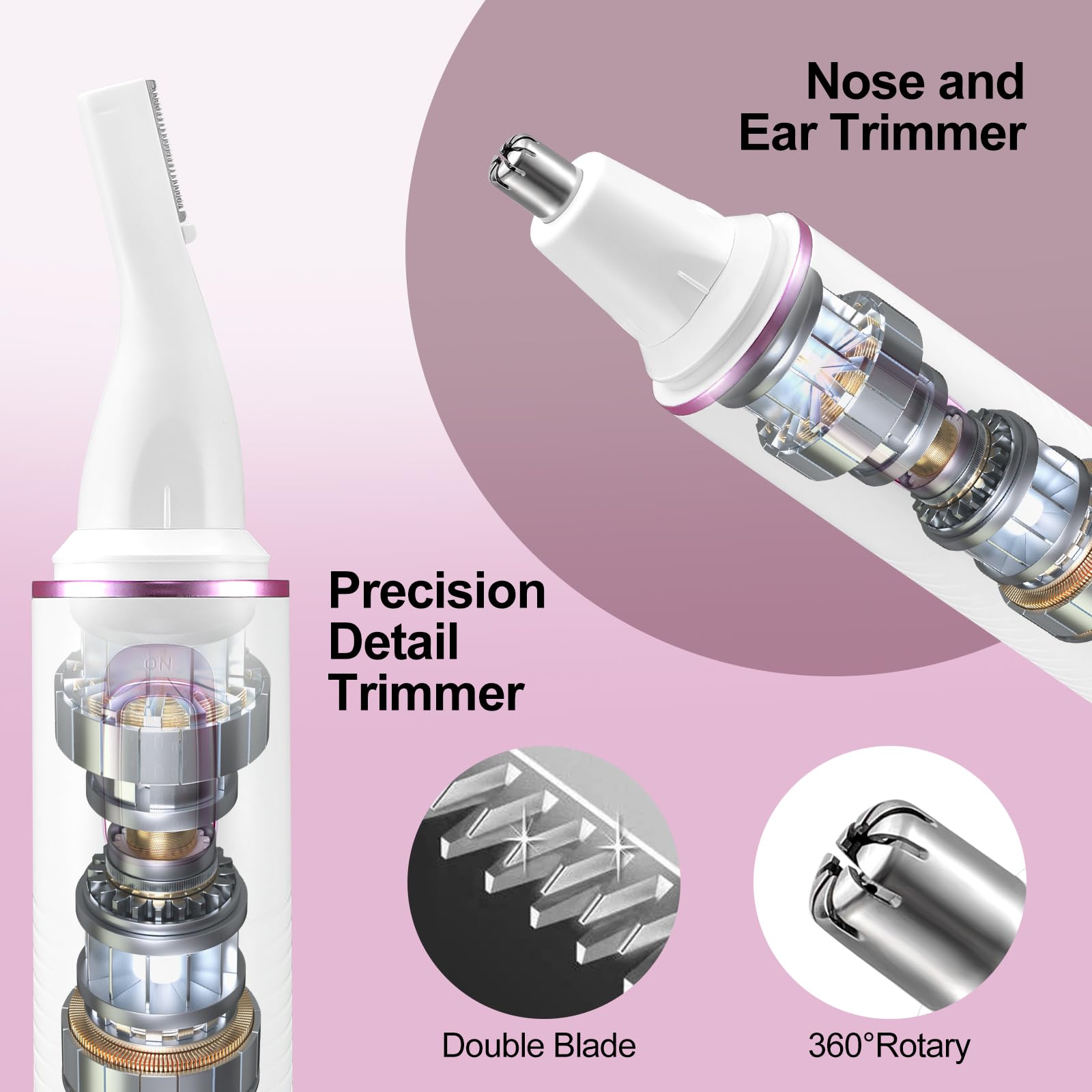AREYZIN 2-in-1 Painless Nose Hair Trimmer & Eyebrow Trimmer for Women - White Facial Hair Removal Tool with Dual-Edge Blade, Easy to Clean - Perfect for Travel, Home Grooming & Personal Care