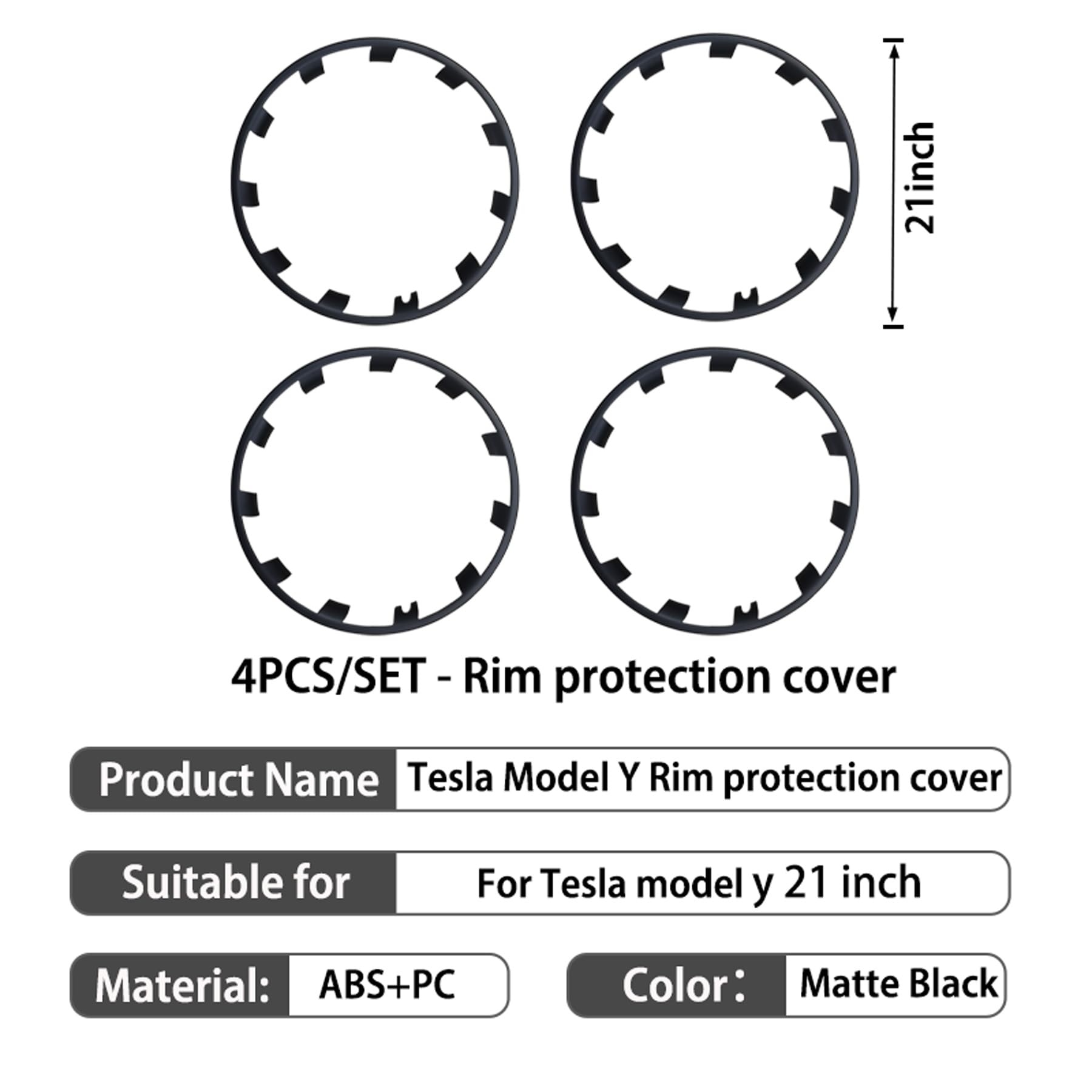 KAVANIC 21 Inch Matte Black ABS Wheel Rim Protector for Tesla Model Y Performance - Hubcaps Cover Accessories to Protect Your Wheels - Perfect for Daily Driving and Off-Road Adventures