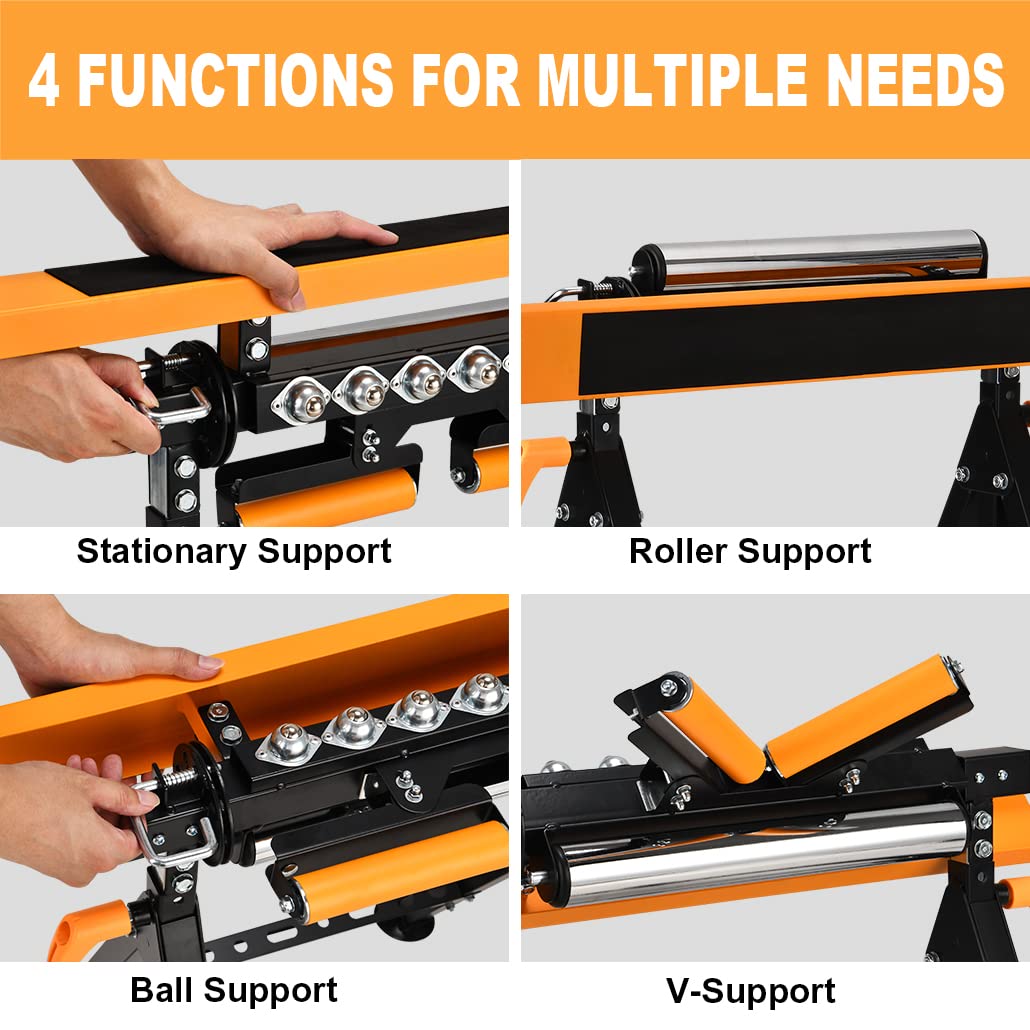 4 in 1 Adjustable Roller Stand - Heavy Duty Roller Support Stand for Woodworking, Table Saw, Band Saw - Perfect for Workshop & DIY Projects