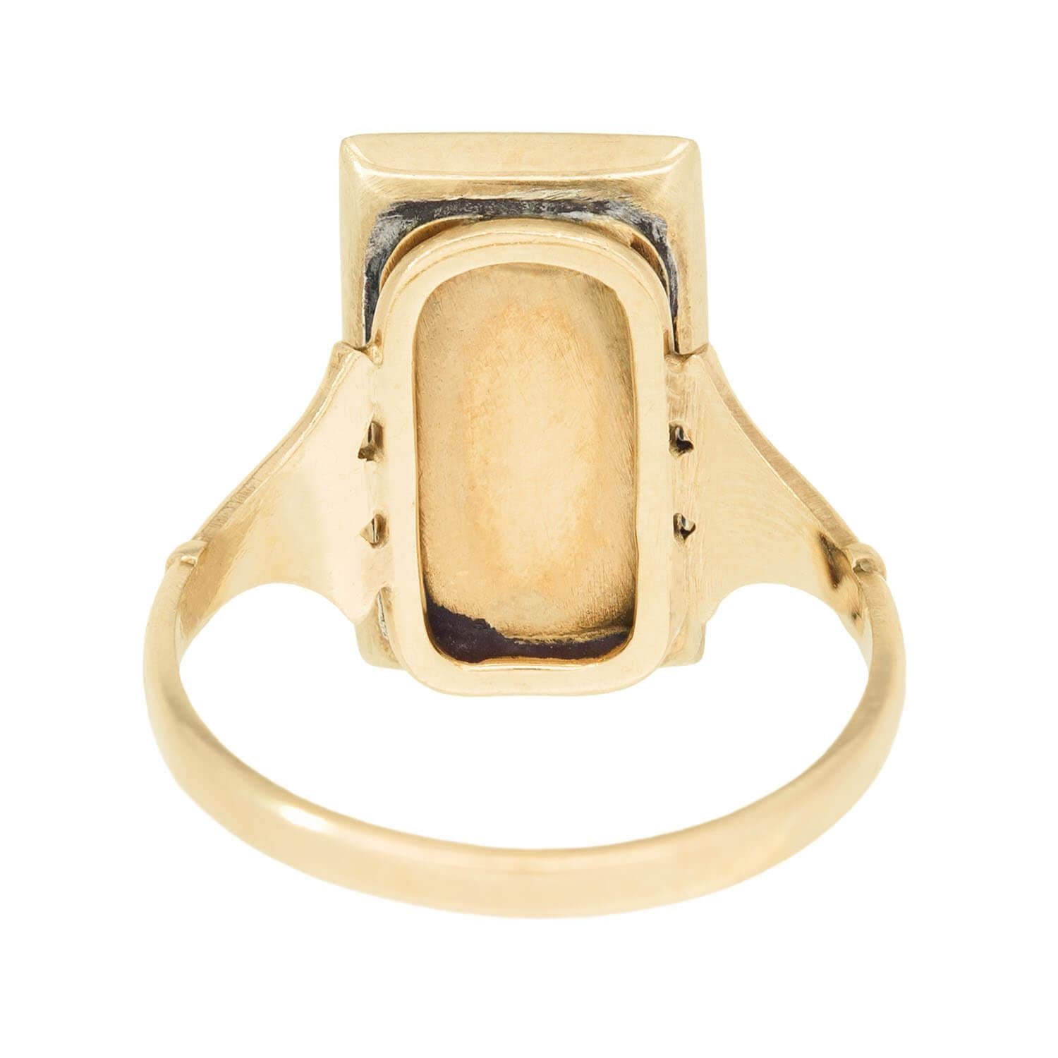 Victorian 14K Gold Enamel & Woven Hair Mourning Ring - Antique Jewelry for Collectors, Historical Reenactment & Gothic Fashion Accessory