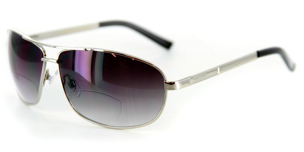 Stylish Bifocal Sunglasses for Men & Women - Mod Aviator Frame with +1.00 Magnification (Chrome/Smoke Lens) | Perfect for Reading & Outdoor Activities
