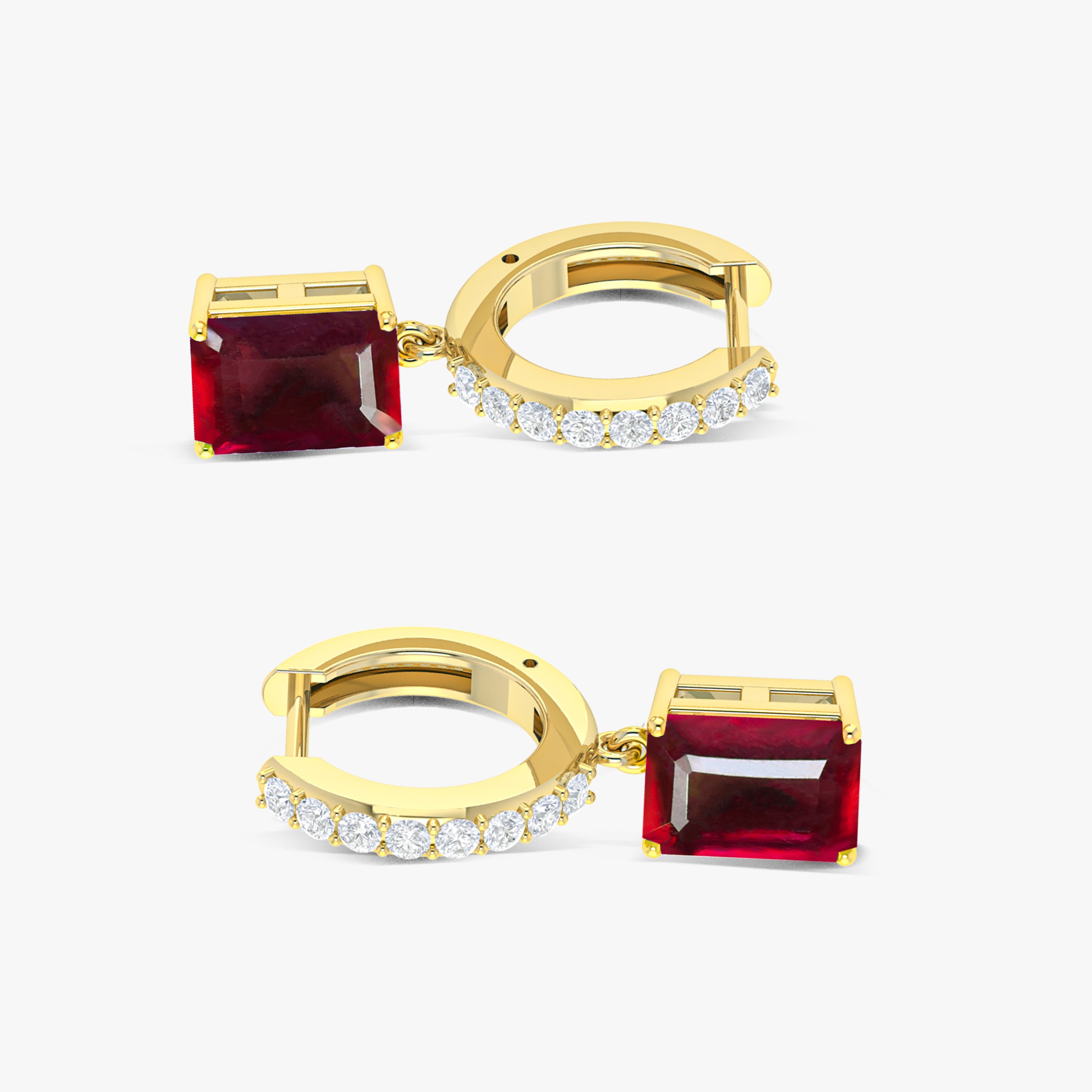 Octagon Red Ruby Drop Hoop Earrings - Elegant Dangle Earrings for Women, Perfect for Weddings, Parties & Special Occasions