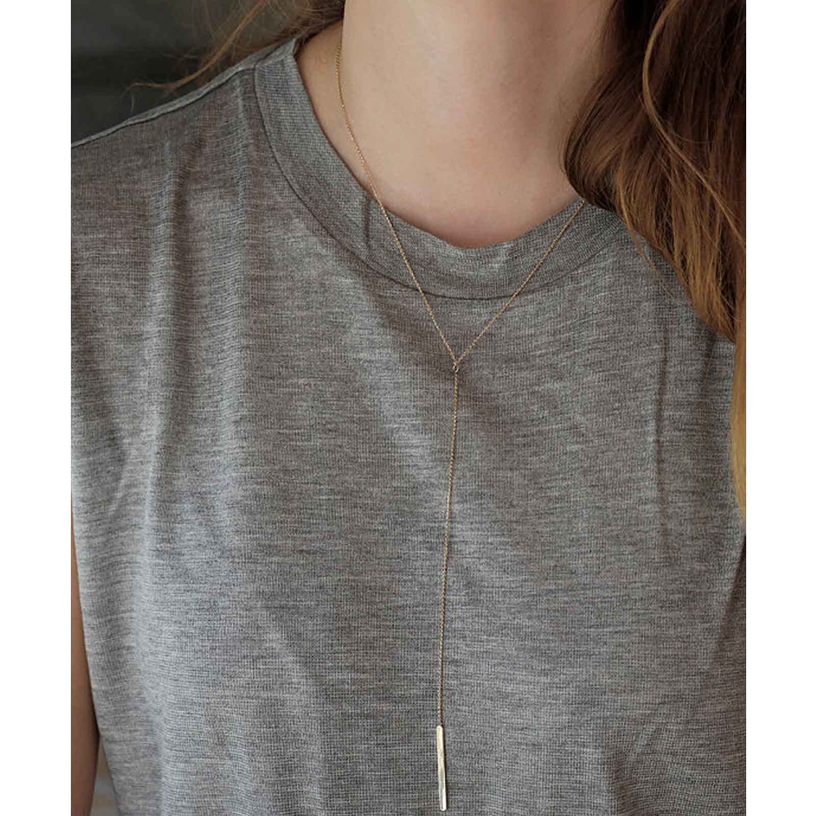 Boho Minimalist Gold Y Lariat Necklace for Women - Long Skinny Bar Drop Chain Y Necklace Jewelry, Perfect for Casual Wear, Office & Date Night (Gold)
