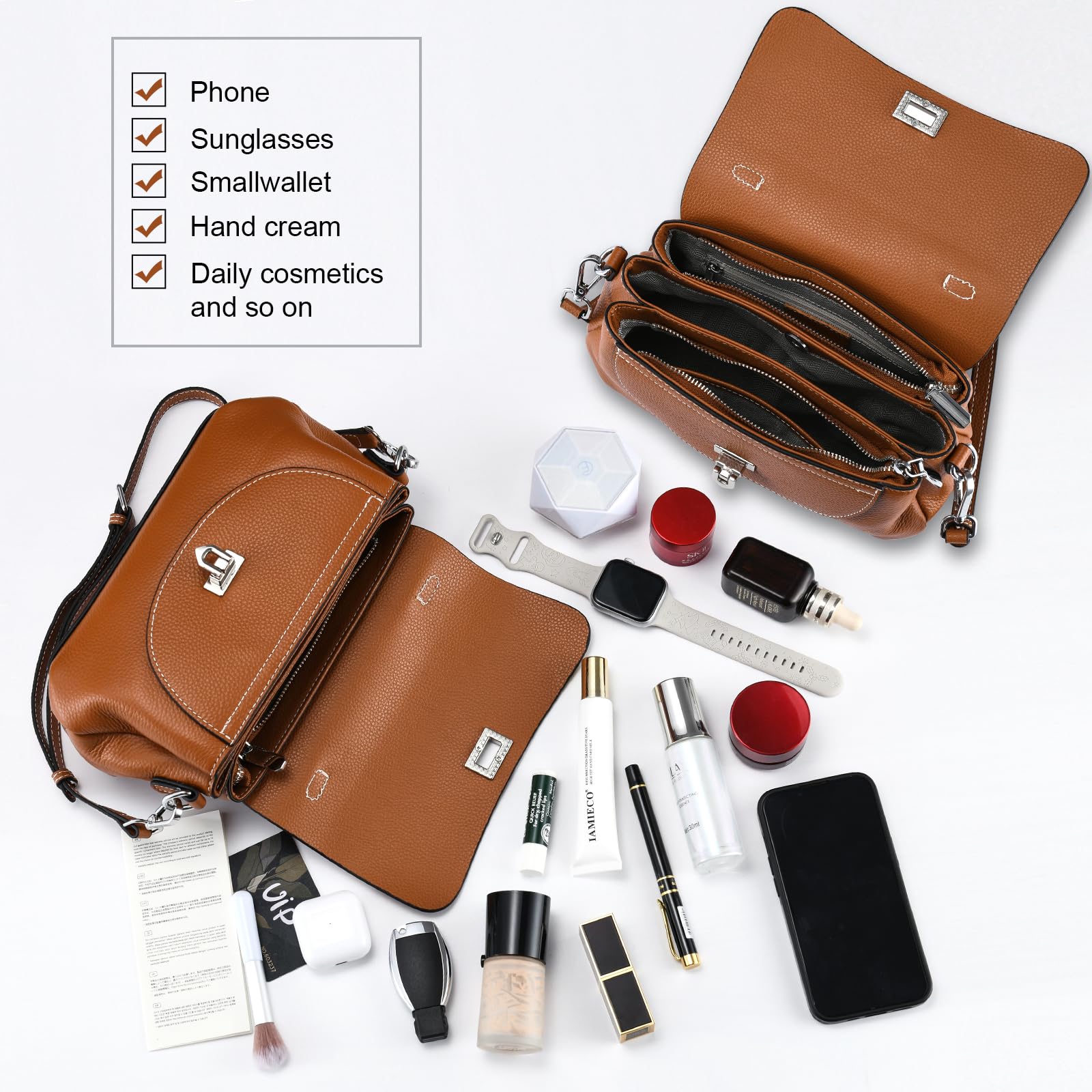 Yonami Genuine Leather Crossbody Bags for Women - Stylish Designer Shoulder Handbags & Small Purses - Perfect for Work, Travel, and Everyday Use