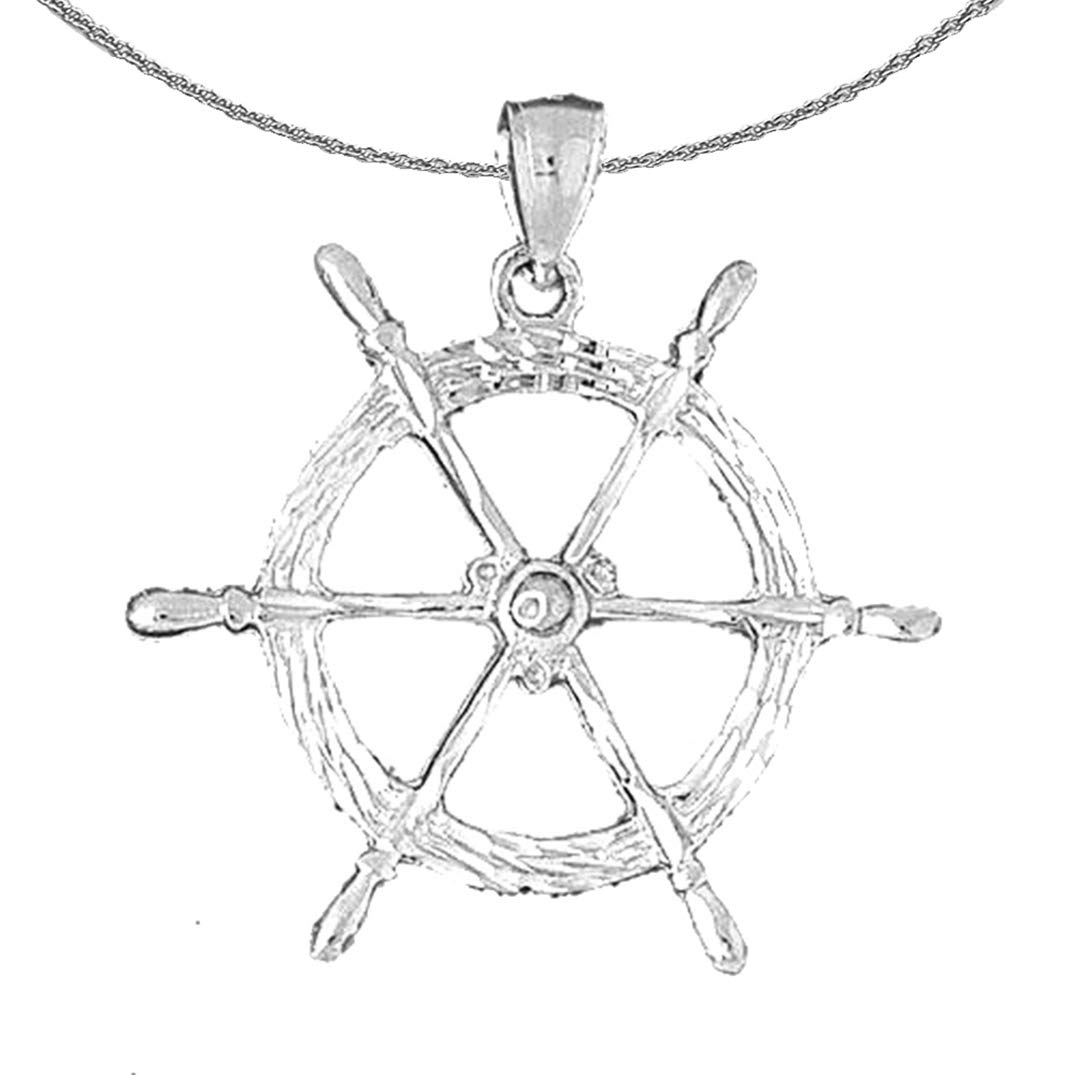 925 Sterling Silver Rhodium-Plated Ship Wheel Pendant Necklace - 18 Inch Chain - Nautical Jewelry for Women, Perfect for Beach Parties, Sailor Gifts & Marine-Themed Occasions