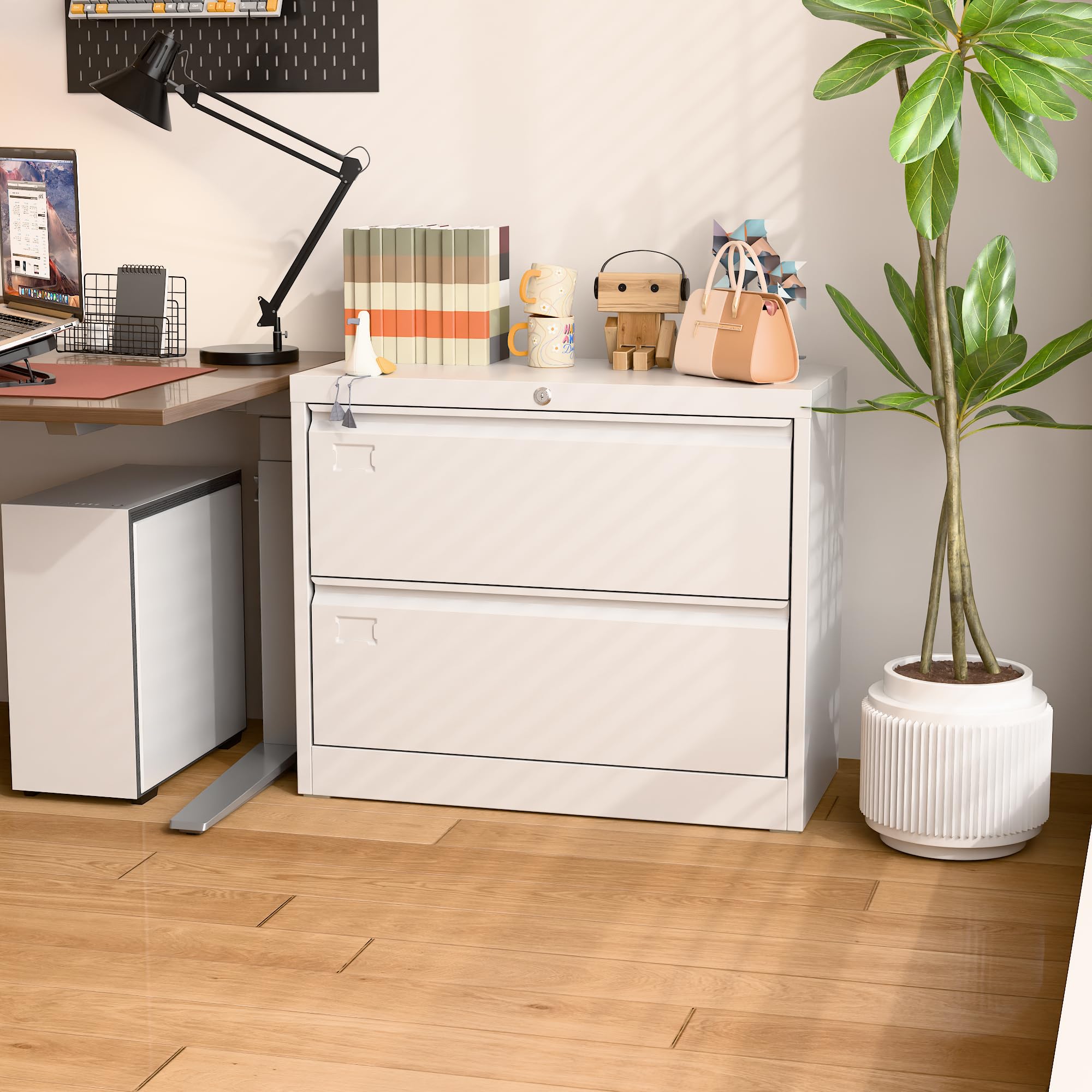 Aobabo 2-Drawer Lateral File Cabinet - Lockable Metal Filing Cabinet for Letter/Legal/F4/A4 Size Documents - Perfect for Home Office, School & Workspace Organization - White (Assembly Required)
