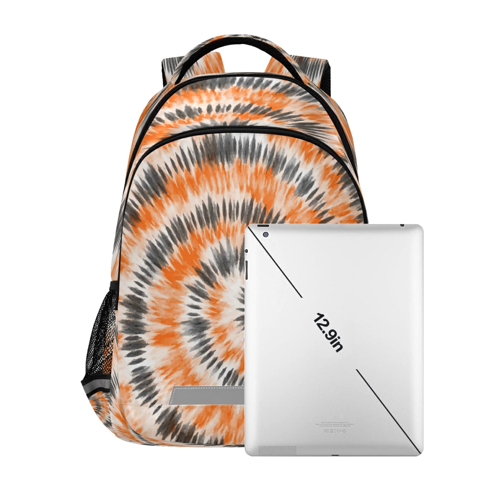 Dussdil Orange Black Tie Dye Backpack - 16 Inch Laptop Bag for Men & Women, Casual Daypack with Double Zipper, Adjustable Shoulder Straps - Perfect for Travel, School, Work & Sports