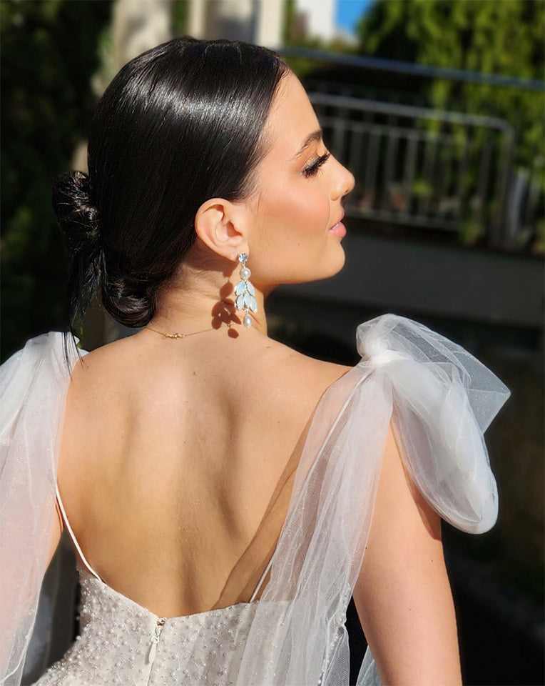 Elegant White Opal and Pearl Bridal Earrings for Weddings | Statement Jewelry by Kezani Anais – Perfect for Bridal Showers, Ceremonies & Special Occasions