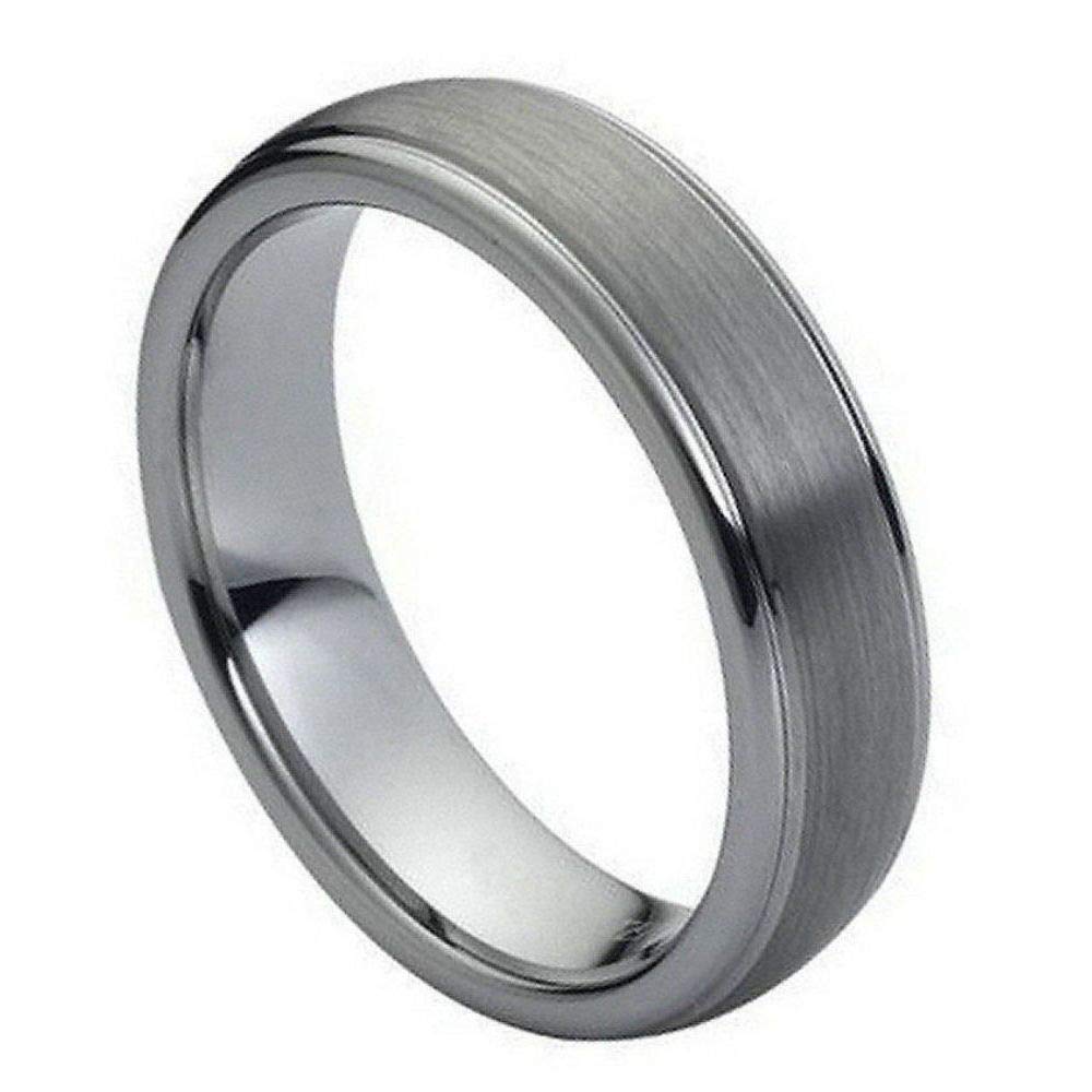 Premium Tungsten Ring for Men - Brushed Center with High Polish Dome & Ridge Edge - Durable Wedding Band, Anniversary Gift, or Fashion Jewelry for Everyday Wear