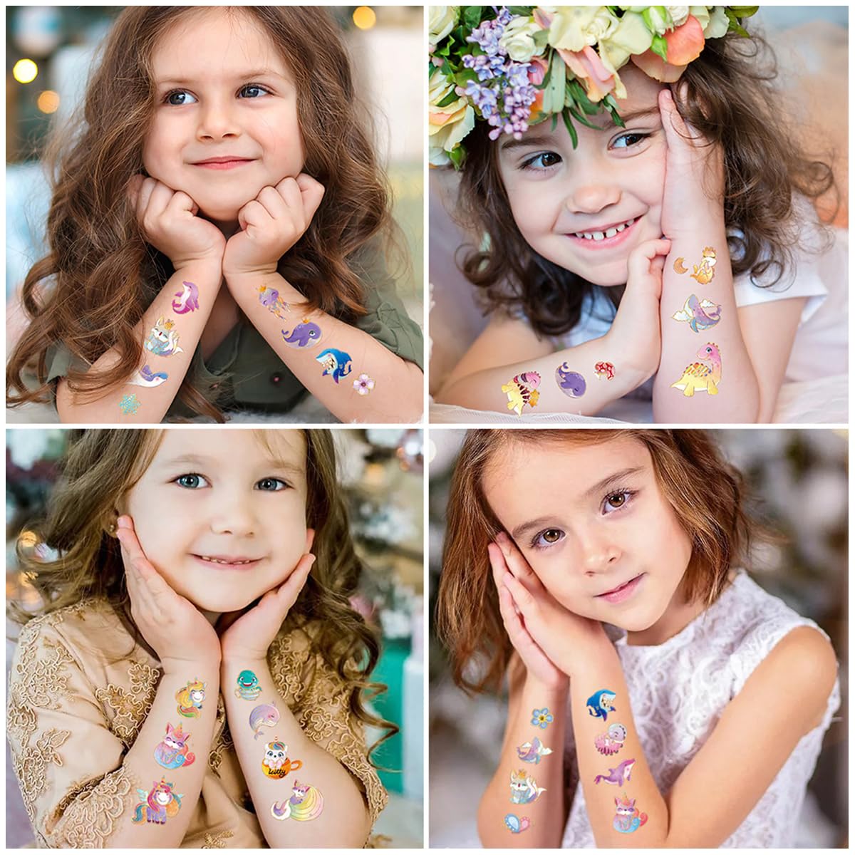 MAYCREATE® Glitter Temporary Tattoos for Women & Girls - Fake Body Art Stickers for Face, Arms, Legs - Cartoon Animal Designs for Rave Parties, Halloween Costumes & Festival Makeup - Perfect for Cosplay, Music Festivals and Themed Events