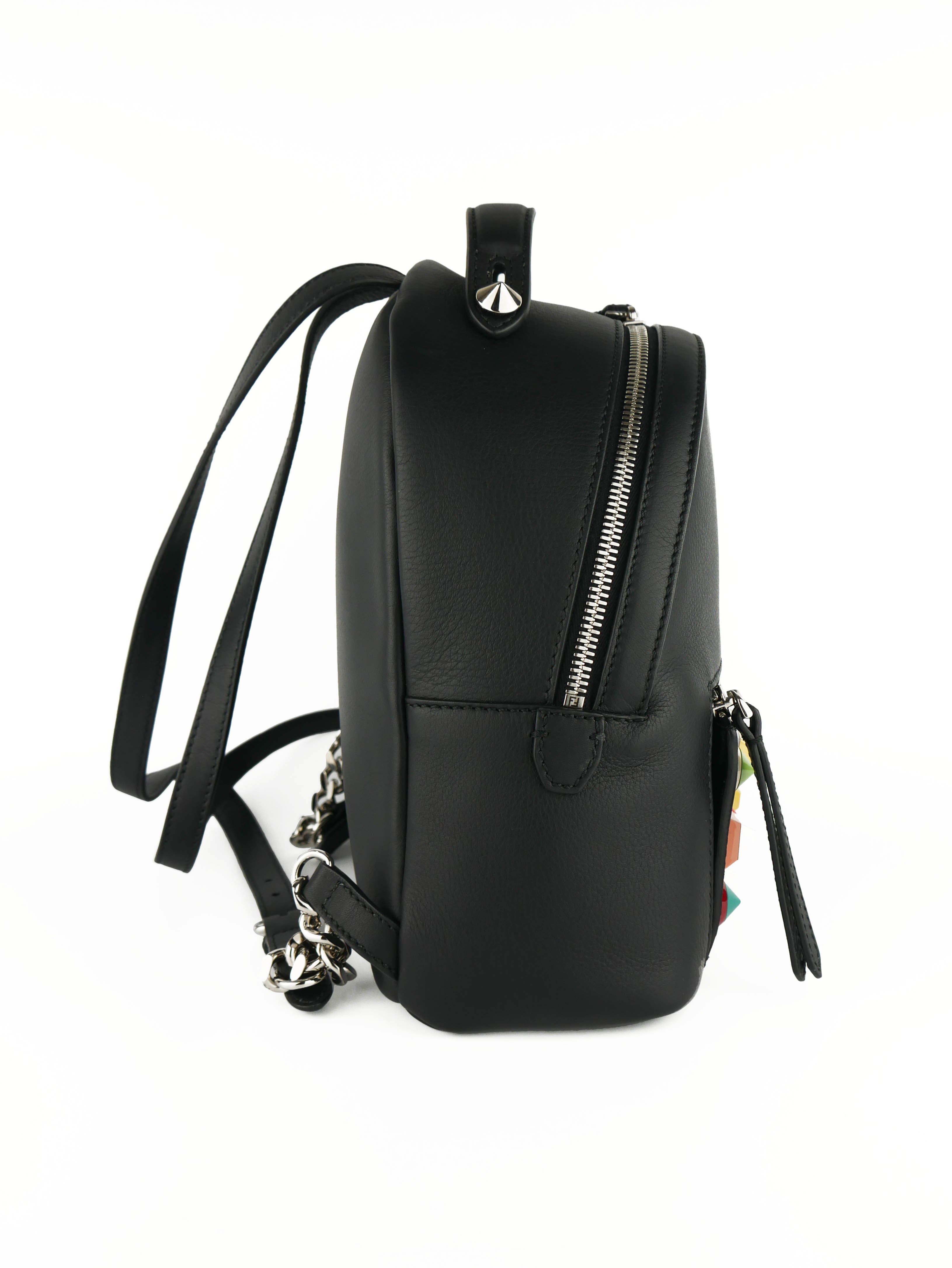 Fendi Black Mini Pyramid Studded Backpack for Women | Luxury Designer Leather Backpack Purse | Perfect for Travel, Shopping & Night Out