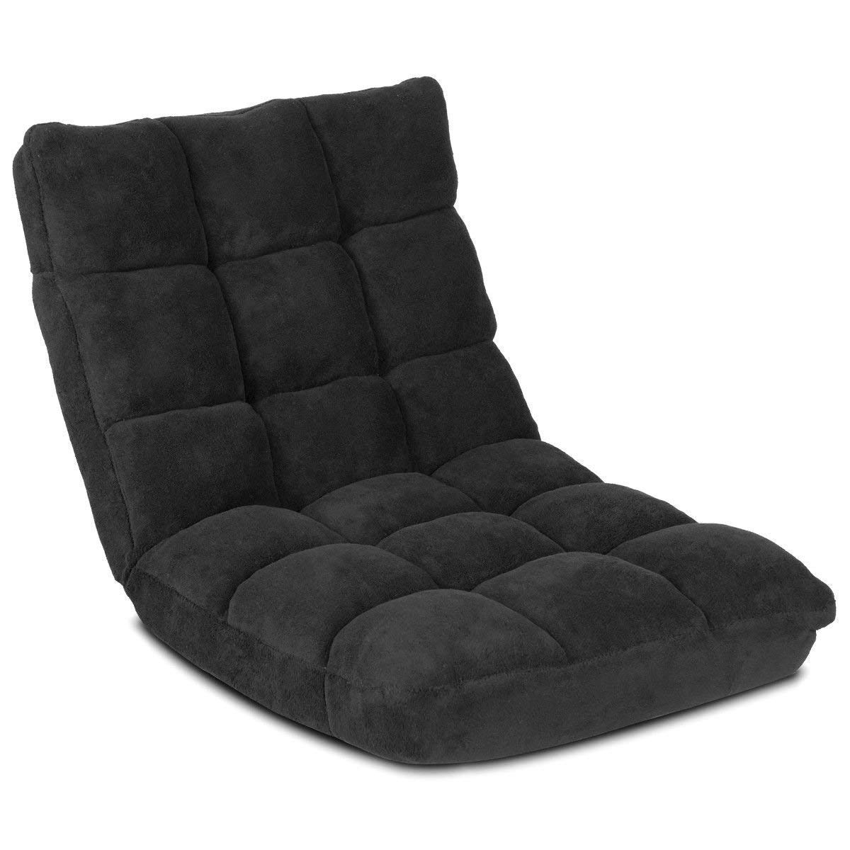 Casart Adjustable Floor Chair Lounger - 14-Position Folding Gaming Sofa with Steel Frame & Sponge Padding - Black Chaise Lounge Recliner for Bedroom, Living Room & Gaming Setup
