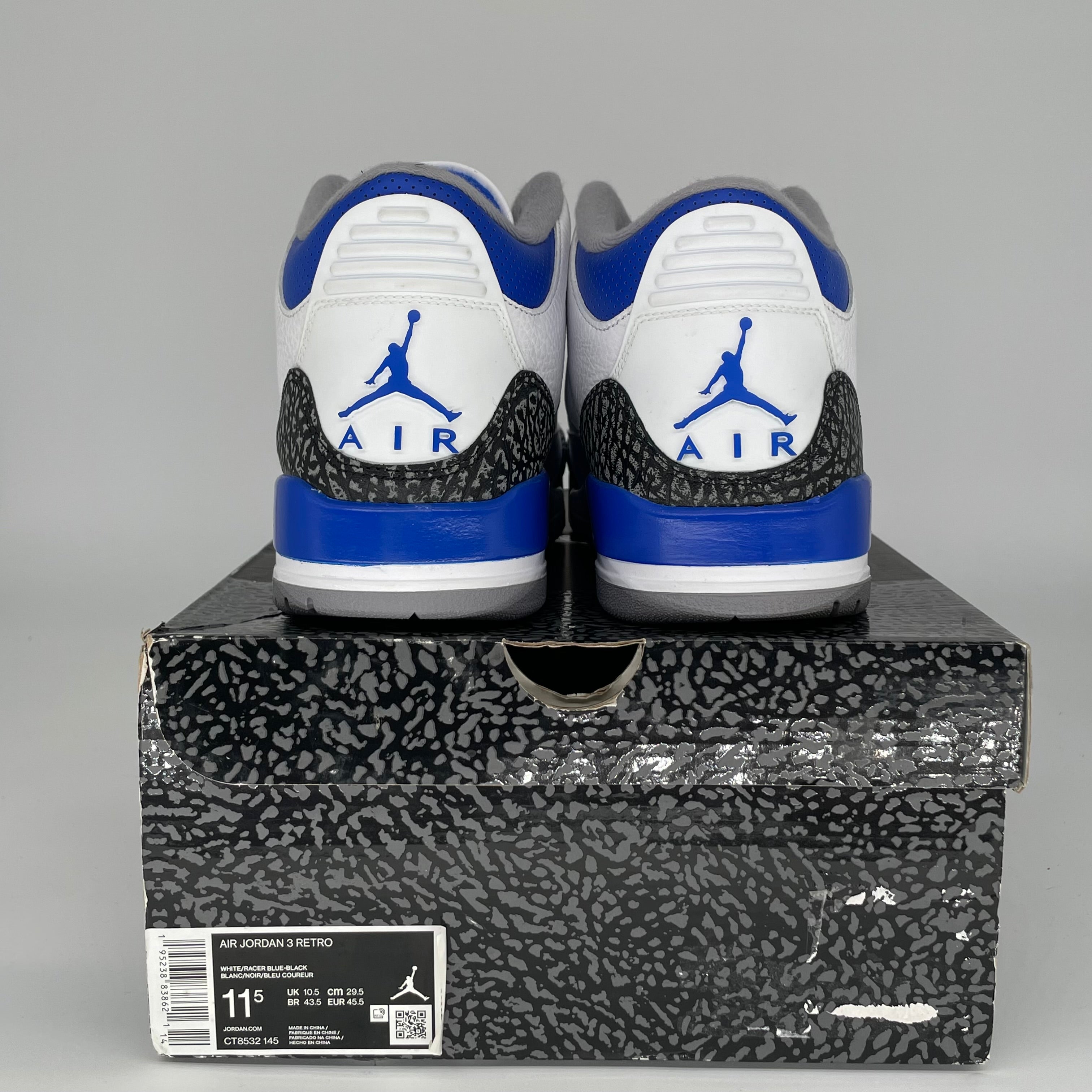 Original Air Jordan 3 Racer Blue Men's Basketball Shoes Size 11.5 (CT8532-145) - Retro Sneakers for Running, Gym & Streetwear Fashion