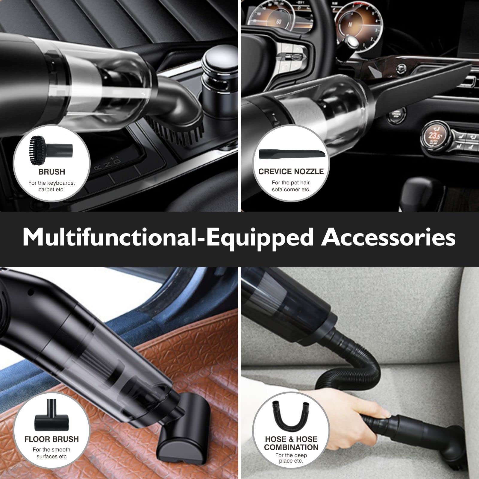 MOCA 9500PA High Power Cordless Car Vacuum Cleaner - Portable USB Rechargeable Handheld Vacuum for Wet & Dry Cleaning - Compact Design for Home, Car, Narrow Spaces (Black) | Perfect for Pet Hair, Crumbs, and Quick Spill Cleanup