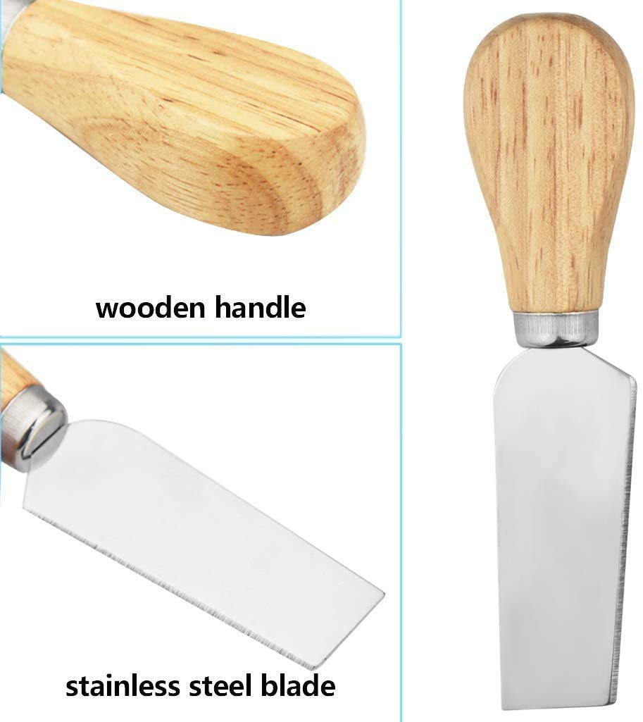 Premium Stainless Steel Cheese Knives Set with Wooden Handle - 4 Cheese Slicers & 4 Straws for Cheese Tasting - Perfect for Charcuterie Boards, Wine Parties & Gourmet Cheese Platters