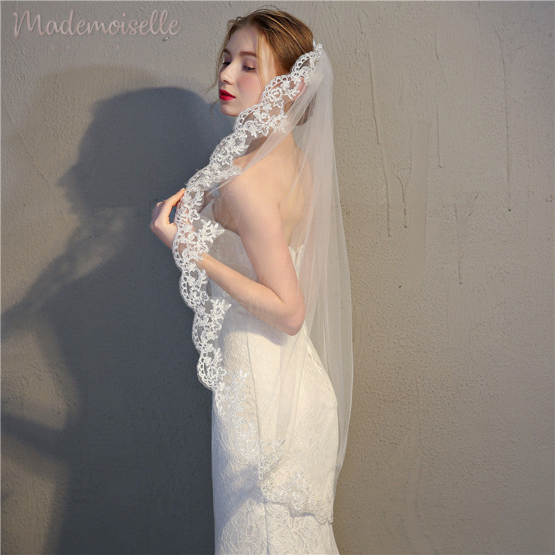 Elegant Donna Veil for Weddings - Bridal Veil with Lace Trim for Church Ceremonies & Formal Events