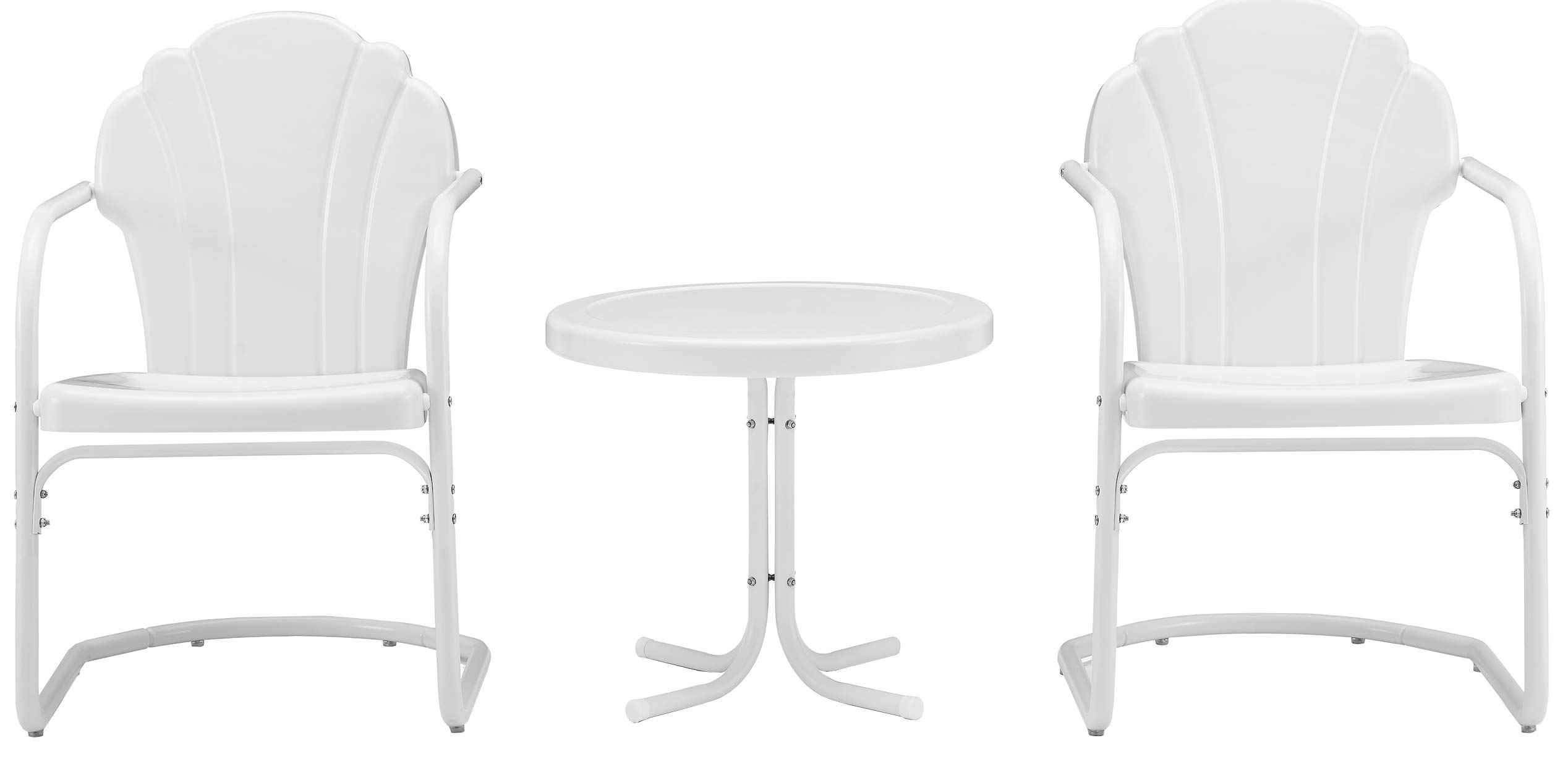 Crosley Furniture Tulip 3-Piece Outdoor Bistro Set - Retro White Metal Patio Chairs with Side Table - Perfect for Garden, Balcony & Backyard Relaxation