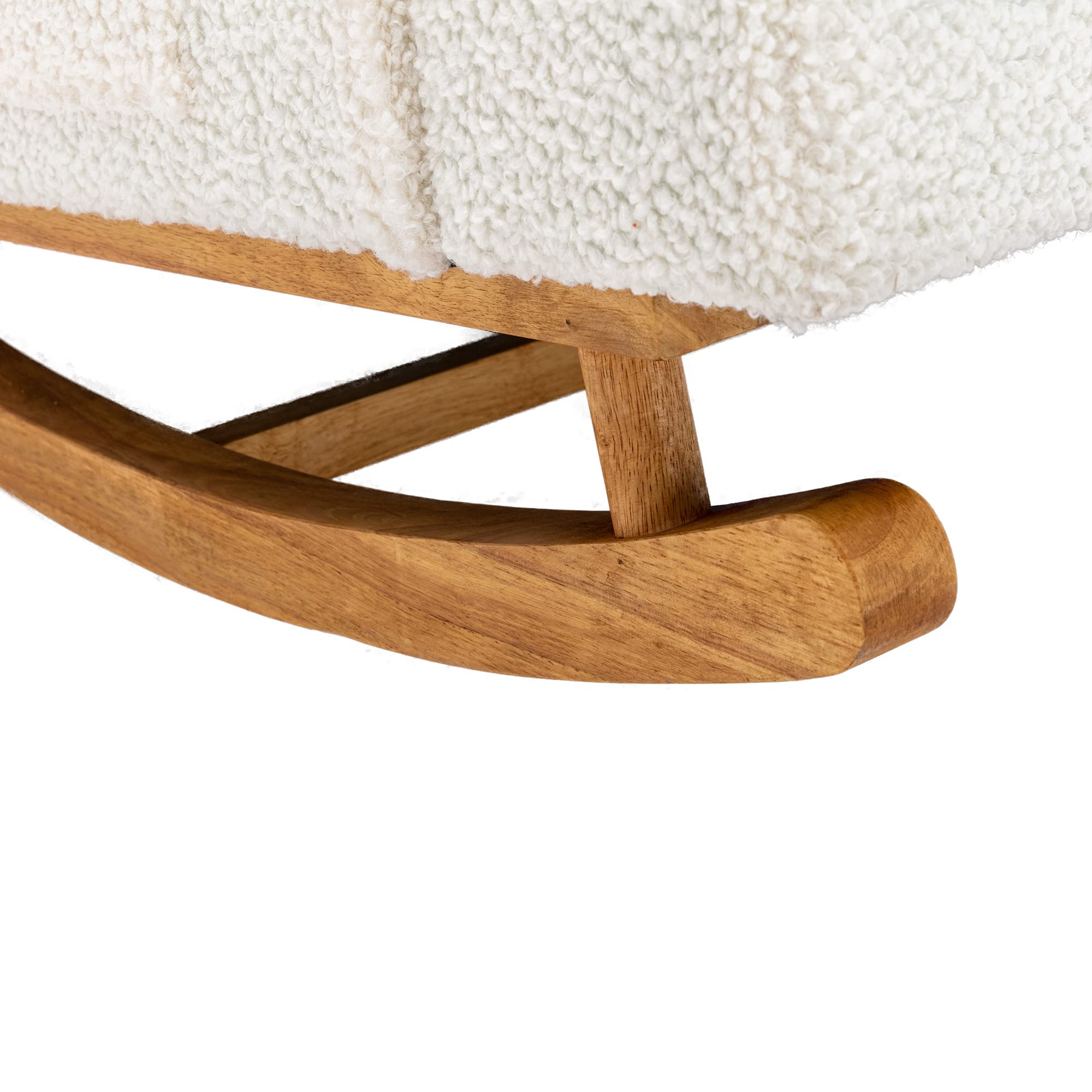 Bellemave White Teddy Rocking Chair - Upholstered Mid Century Modern Accent Chair for Living Room, Nursery & Baby Room with Solid Wood Base - Cozy Rocker for Relaxing, Nursing & Reading