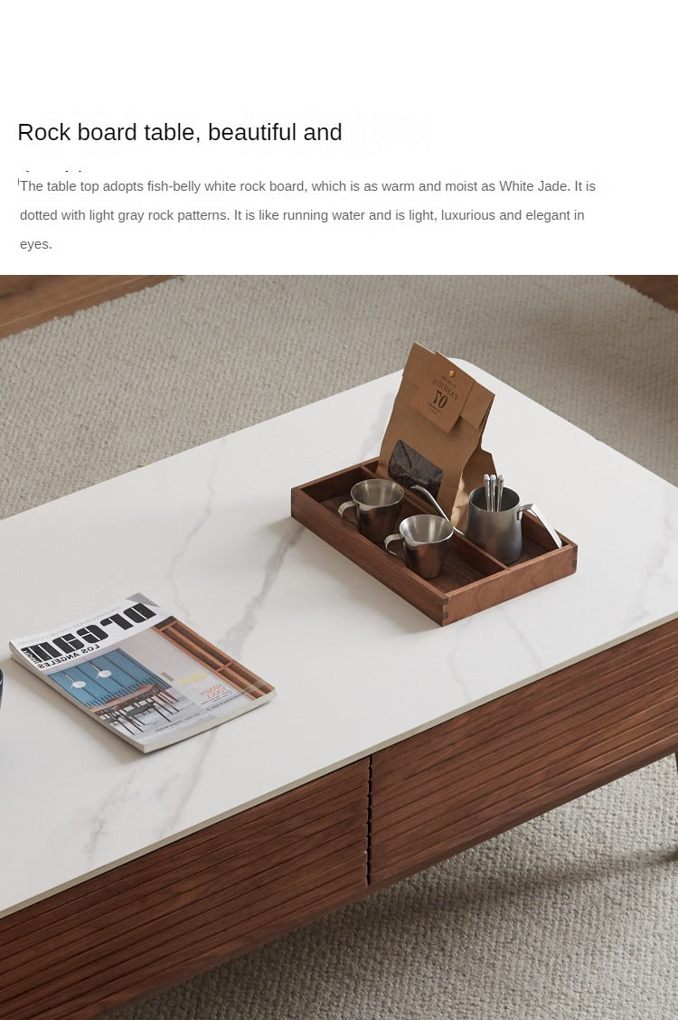 Handcrafted Black Walnut Coffee Table with Natural Slate Top - Rustic Modern Living Room Furniture for Home Decor