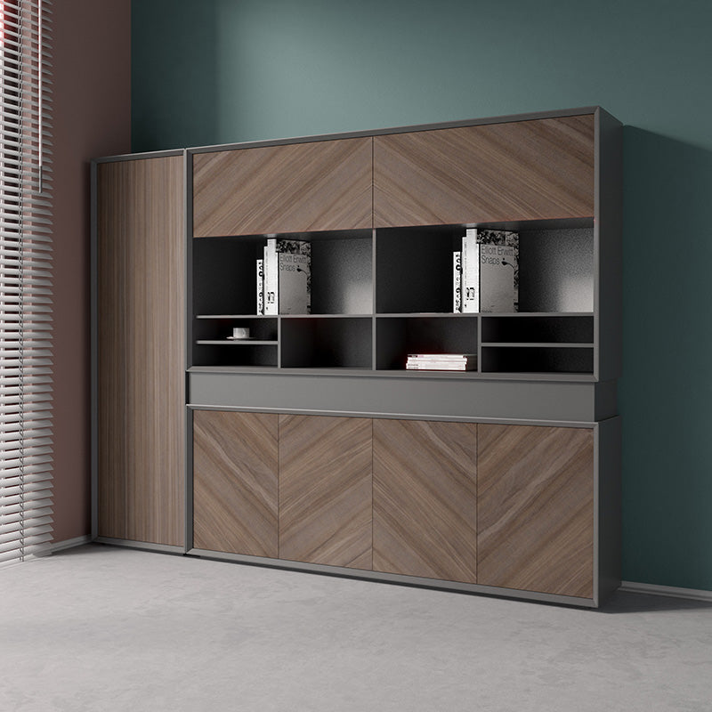 ARMANDO 2.6M Display Unit Shelf - Modern Hazelnut & Grey Finish for Living Room, Bedroom or Office Storage Organization