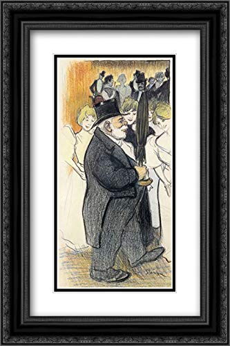 Theophile Steinlen's Man With Umbrella Art Print - 16x24 Black Ornate Framed Museum Quality Wall Decor with Double Matting | Perfect for Living Room, Office & Gallery Displays