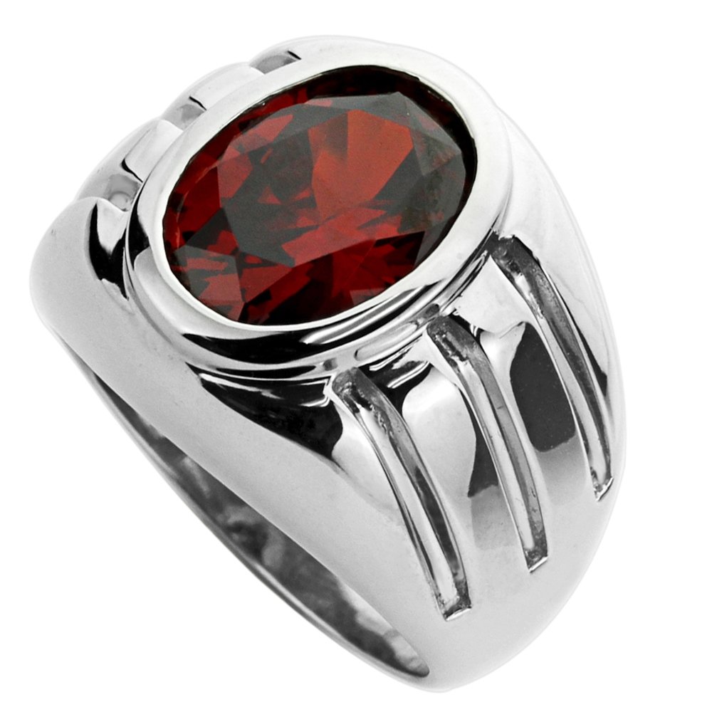 Sterling Silver Men's Oval Cut Simulated Garnet CZ Domed Ring 11MM (Sizes 8-15) - Perfect for Weddings, Anniversaries, and Everyday Elegance