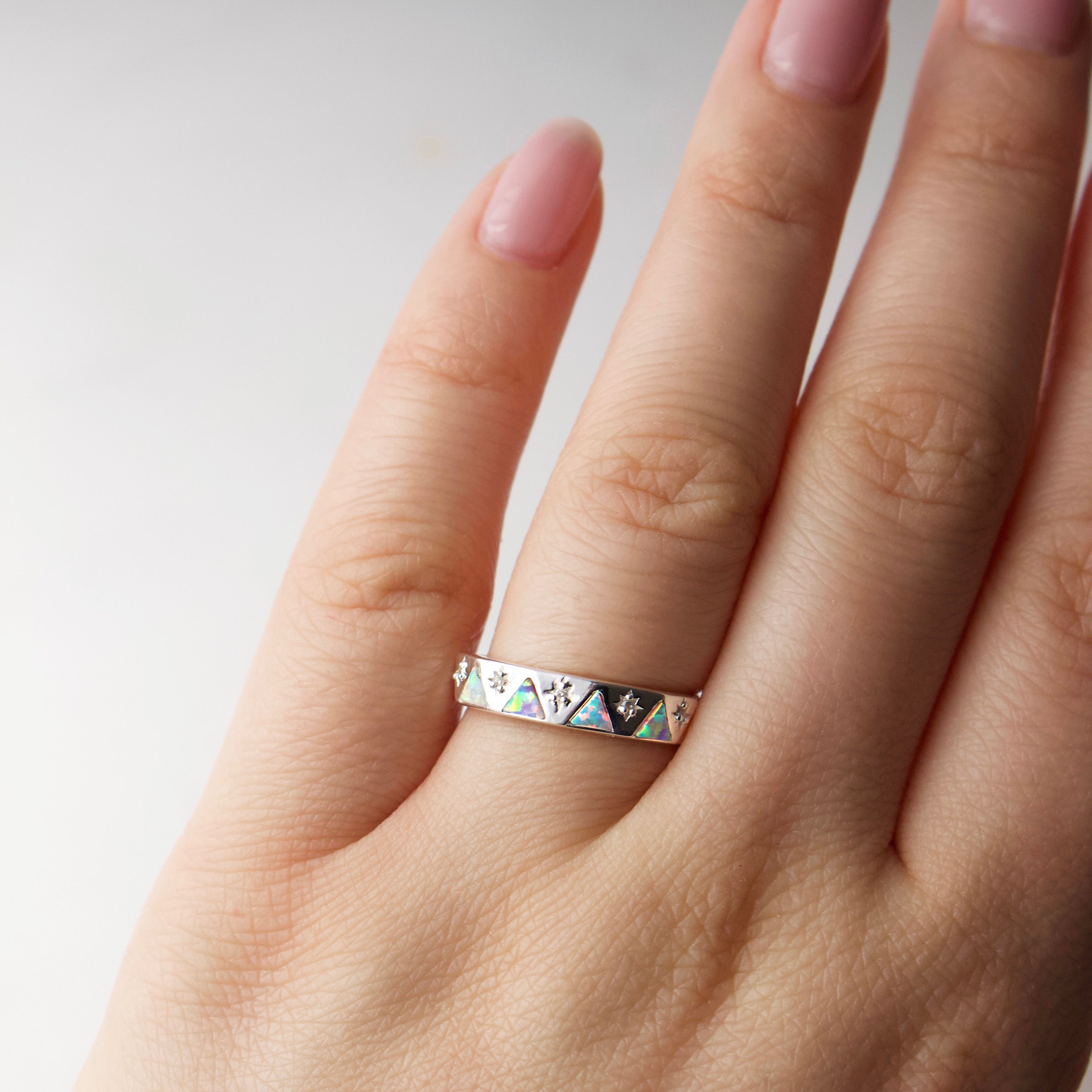Izar Opal & Diamond Band Ring for Women - Elegant Wedding, Engagement, Anniversary Jewelry Gift - Perfect for Special Occasions & Everyday Wear