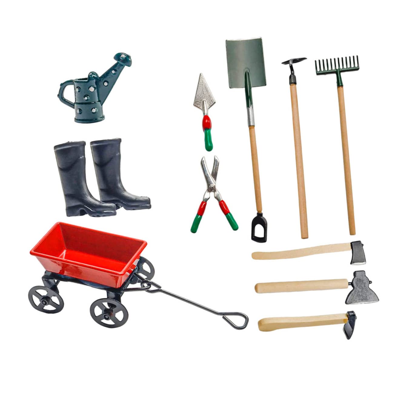 Miniature Gardening Tools Set - Dollhouse Garden Accessories with Wheelbarrow, Watering Can & Shovels | Perfect for Mini Fairy Gardens, DIY Terrariums & Dollhouse Landscaping Projects