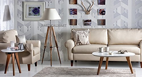 Vintage Wooden Tripod Floor Lamp - Adjustable Height Antique Style Standing Light for Living Room, Bedroom, or Office Decor - Perfect Reading Lamp & Ambient Lighting
