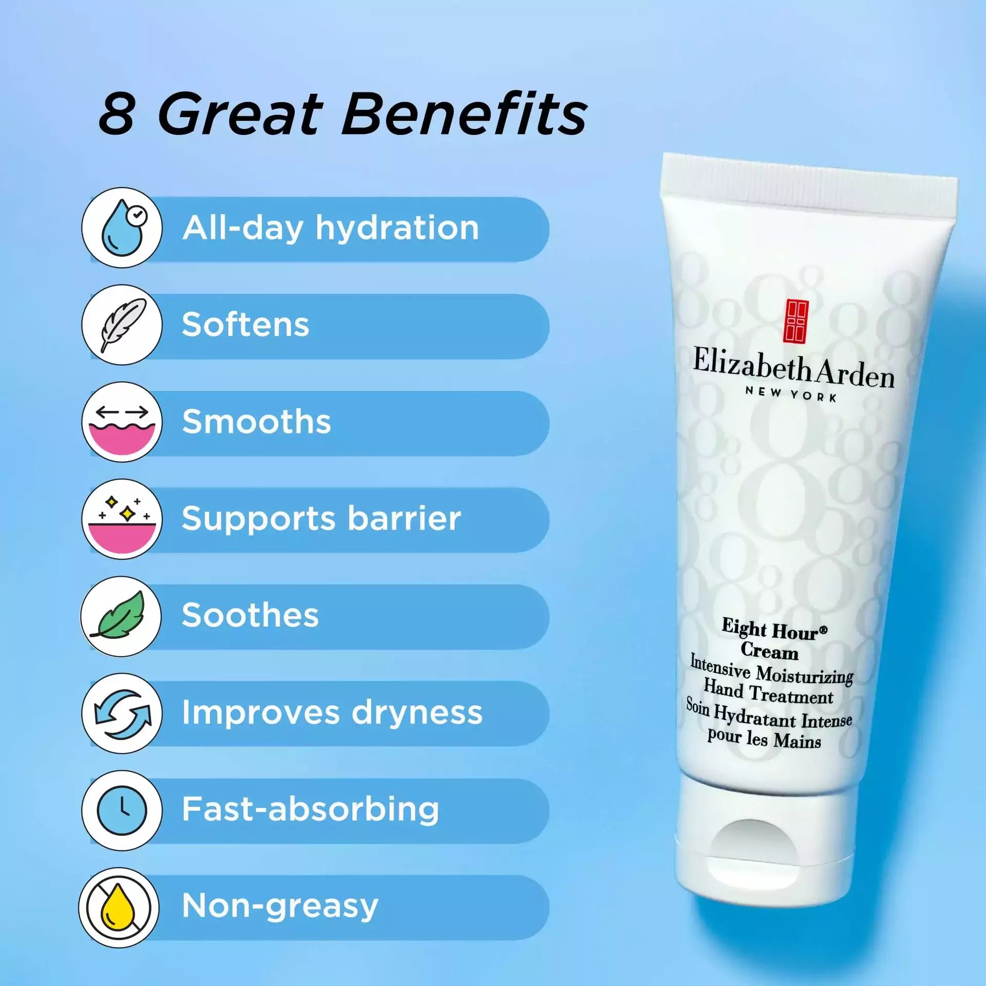 Eight Hour® Intensive Moisturizing Hand Cream - Deep Hydration & Repair for Dry, Cracked Hands - Perfect for Winter Care & Overnight Treatment