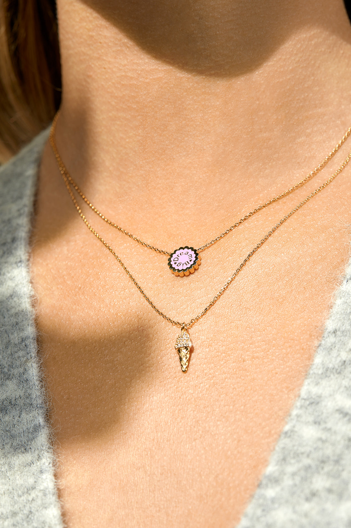 Pave Ice Cream Pendant Necklace - Dainty Gold or Silver Jewelry for Women - Perfect Gift for Birthday, Anniversary & Everyday Wear