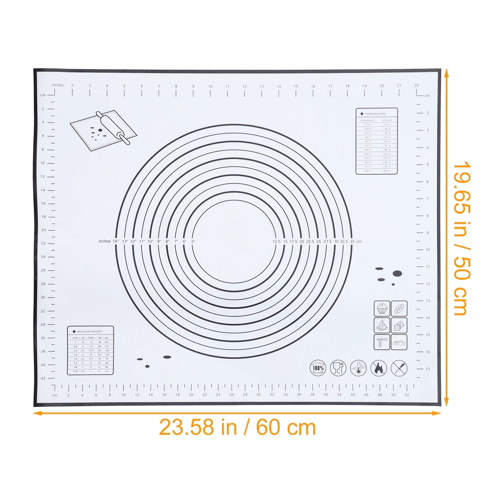 SOLUSTRE Non-Stick Silicone Baking Mat - Reusable Dough Kneading Mat, Pie Crust Mat, Fondant Rolling Mat with Measurement Guide - Food Grade Pastry Mat for Cakes, Cookies & Bread (Perfect for Home Bakers & Professional Kitchens)