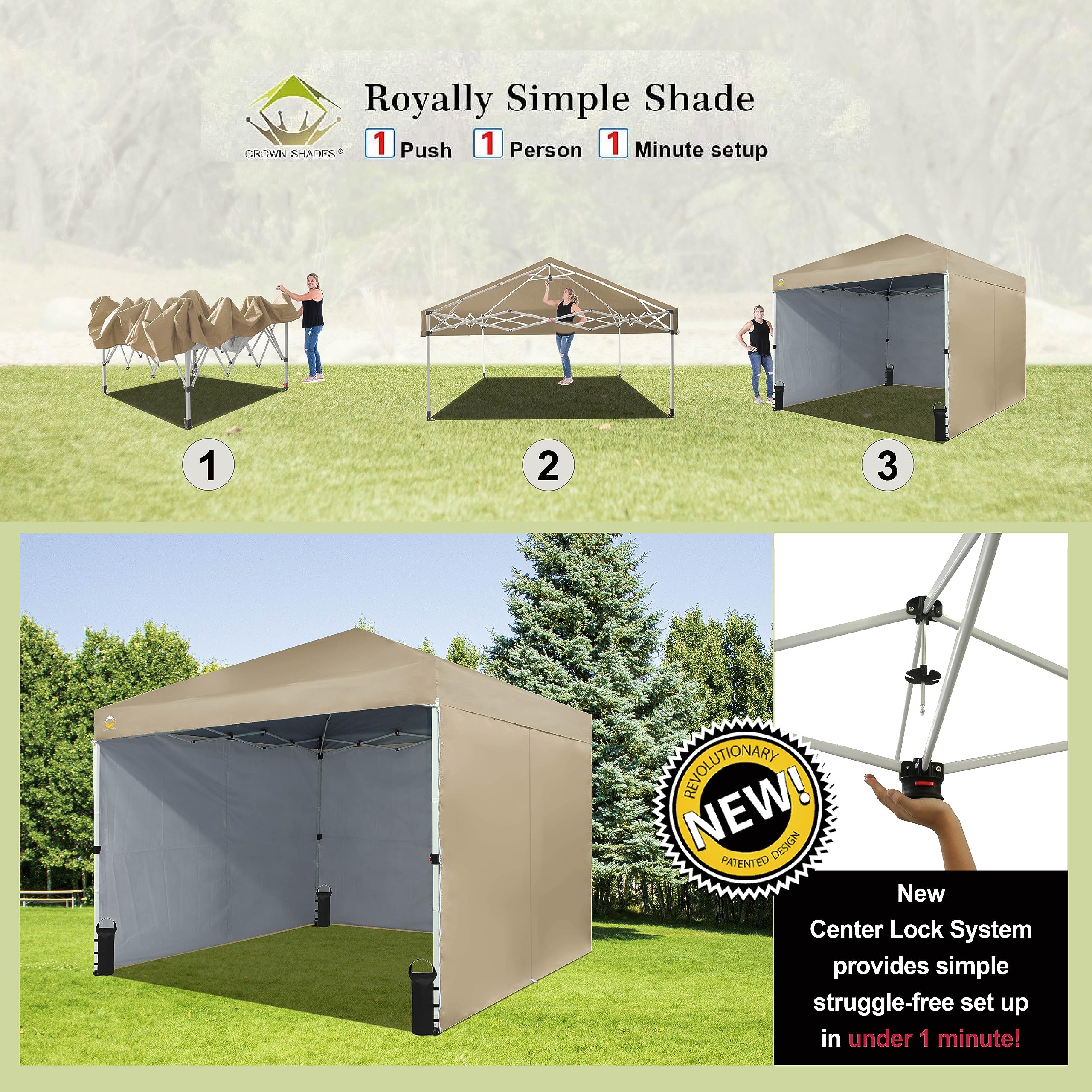 10x10 Instant Pop Up Canopy Tent with Sidewalls - Beige for Outdoor Events & Markets