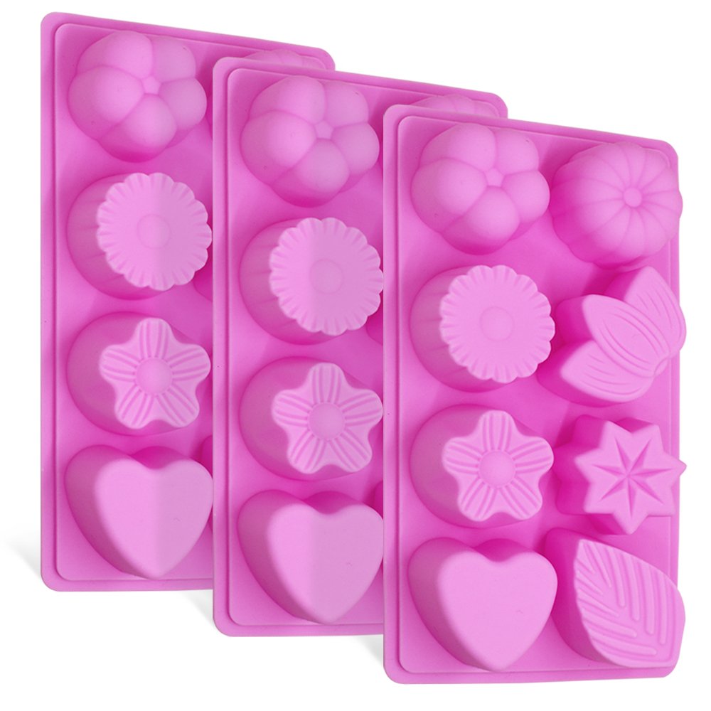 3 Pcs Floral Leaf Silicone Molds for Baking - 8-Cavity Cake, Chocolate, Pudding, Jelly & Soap Molds - Reusable Non-Stick Muffin Trays for Kitchen Decor & DIY Crafts (Pink) - Perfect for Birthday Parties, Wedding Favors & Holiday Baking