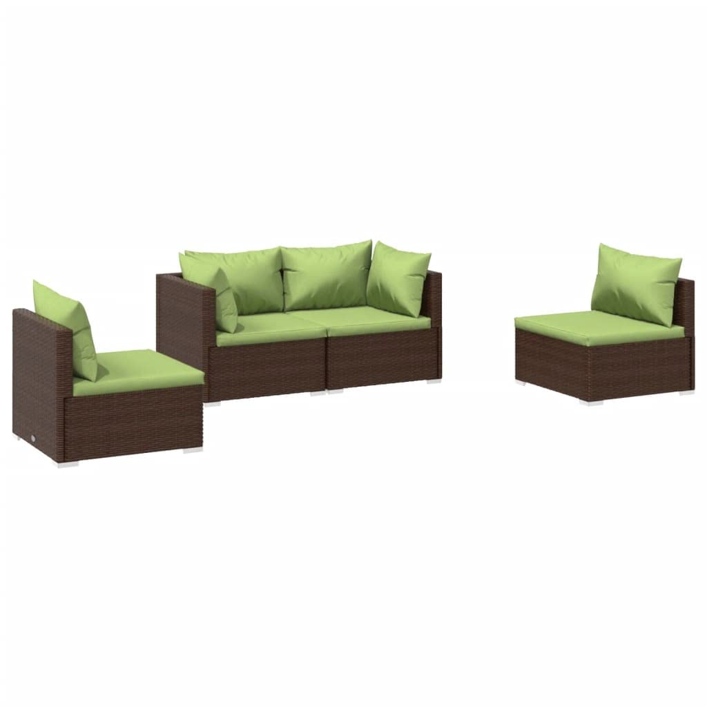 vidaXL 4-Piece Patio Lounge Set - Brown Poly Rattan Outdoor Sectional Sofa with Cushions for Garden, Backyard & Poolside Relaxation