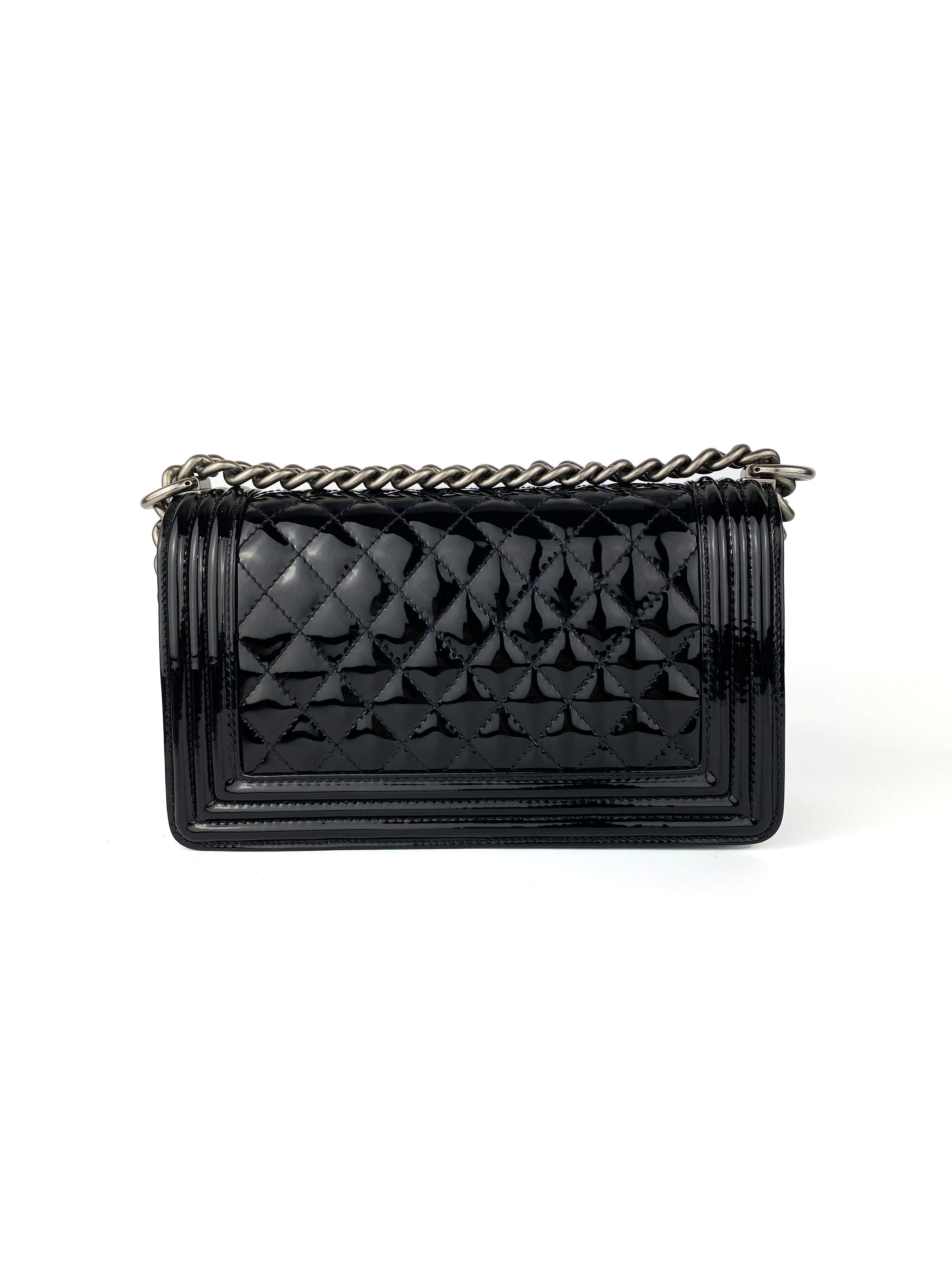 Chanel Boy Black Patent Leather Handbag - Luxury Designer Crossbody Bag for Women, Perfect for Parties, Date Nights & Special Occasions