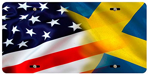 Bleu Reign USA & Sweden Flag License Plate Keychain for Car, Motorcycle, Keys - 4 Size Options - Perfect for Travel Enthusiasts & Bilingual Families