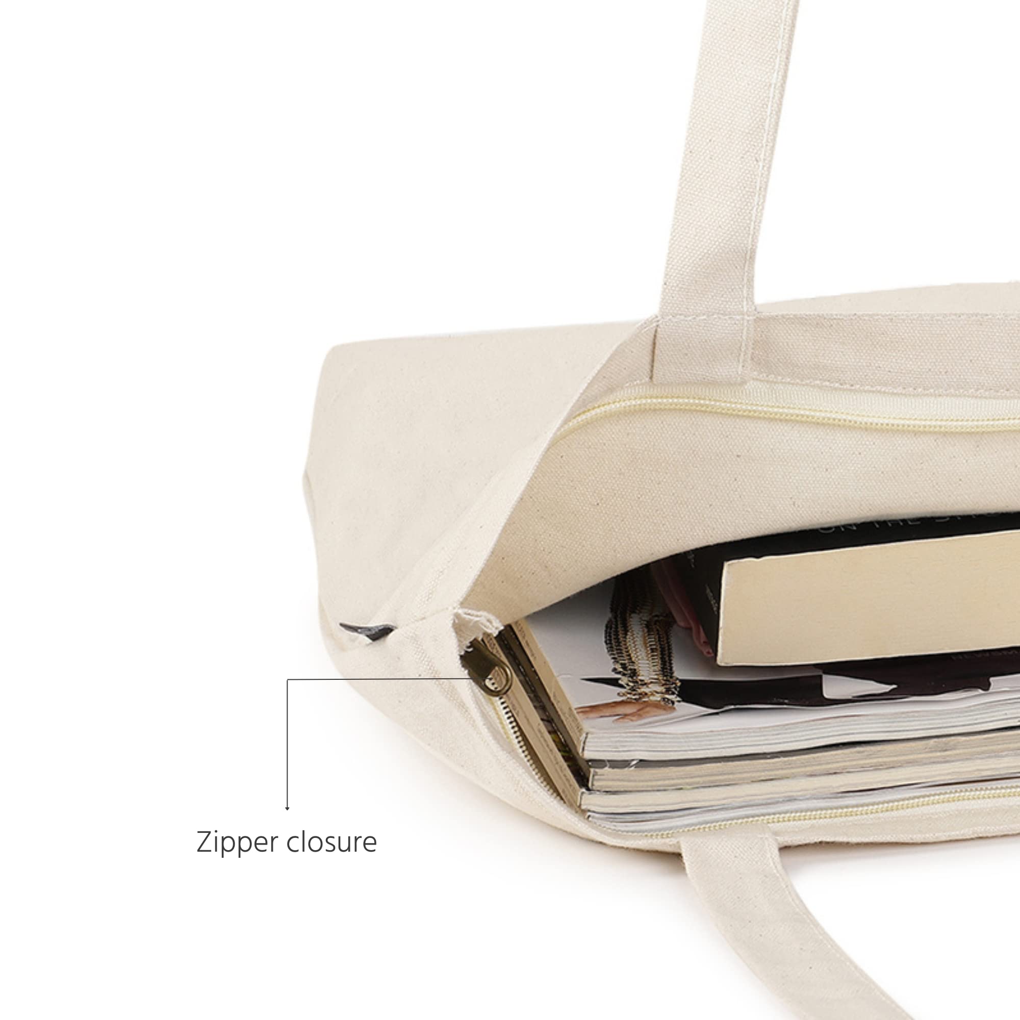 EcoRight 100% Organic Cotton Canvas Zipper Tote Bag for Women - Reusable Eco-Friendly Small Shoulder Bag for Christmas Gifts, Travel, Beach, Shopping & Daily Use